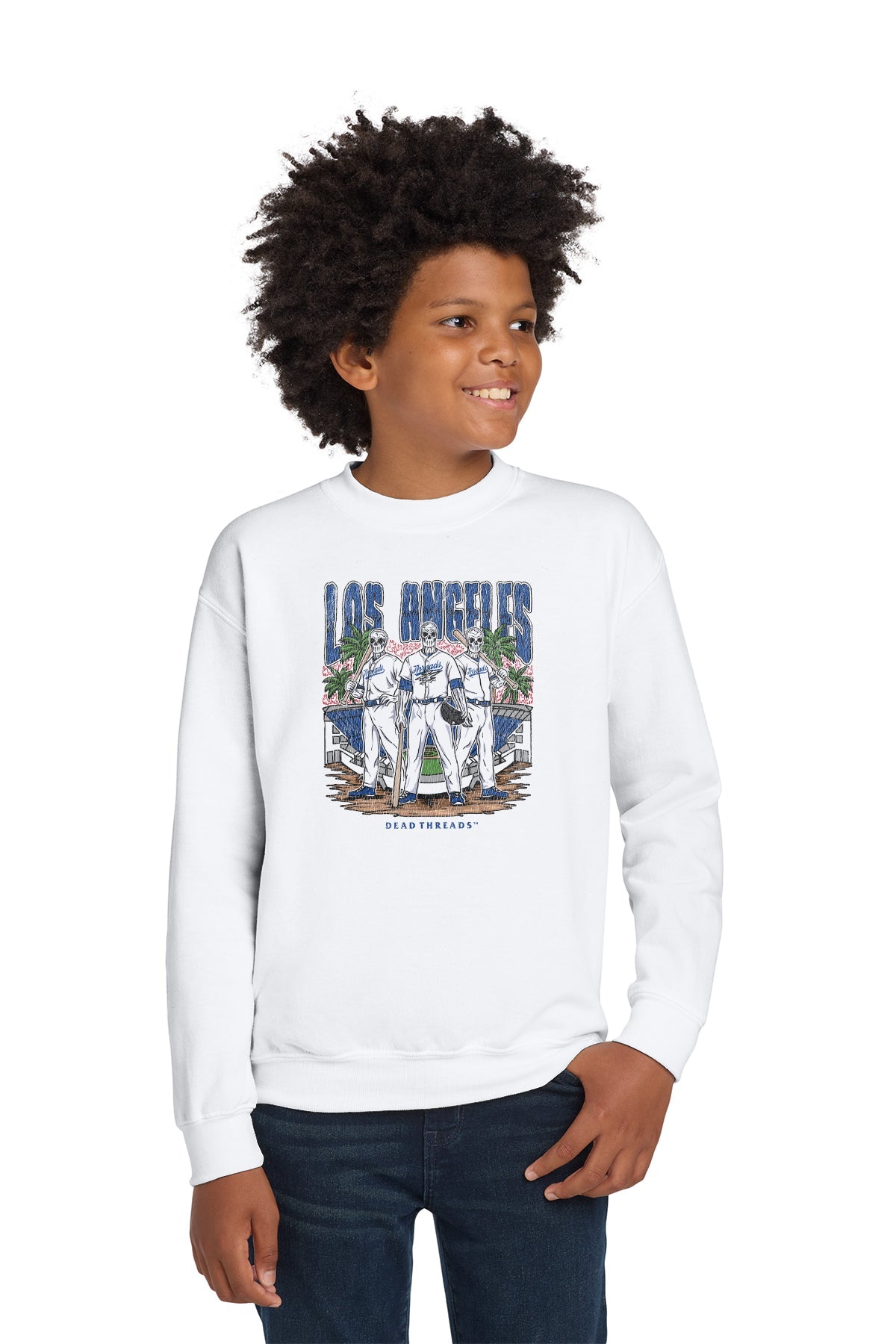 LOS ANGELES "BLUE" BASEBALL KIDS CREWNECK SWEATSHIRT – Kids clothes – Dead Threads Apparel