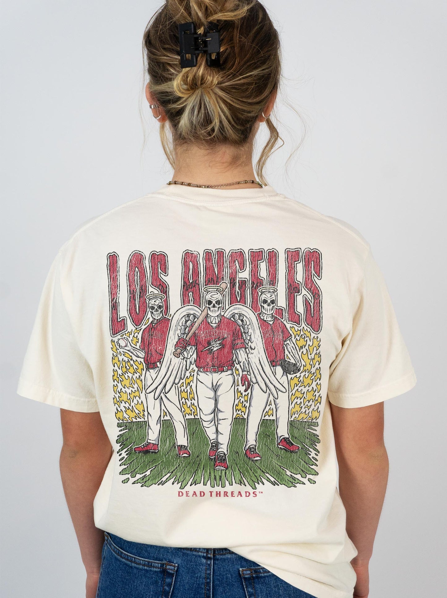 LOS ANGELES “RED” BASEBALL - "3 SKULL" PREMIUM T - SHIRT – T-Shirt – Dead Threads Apparel