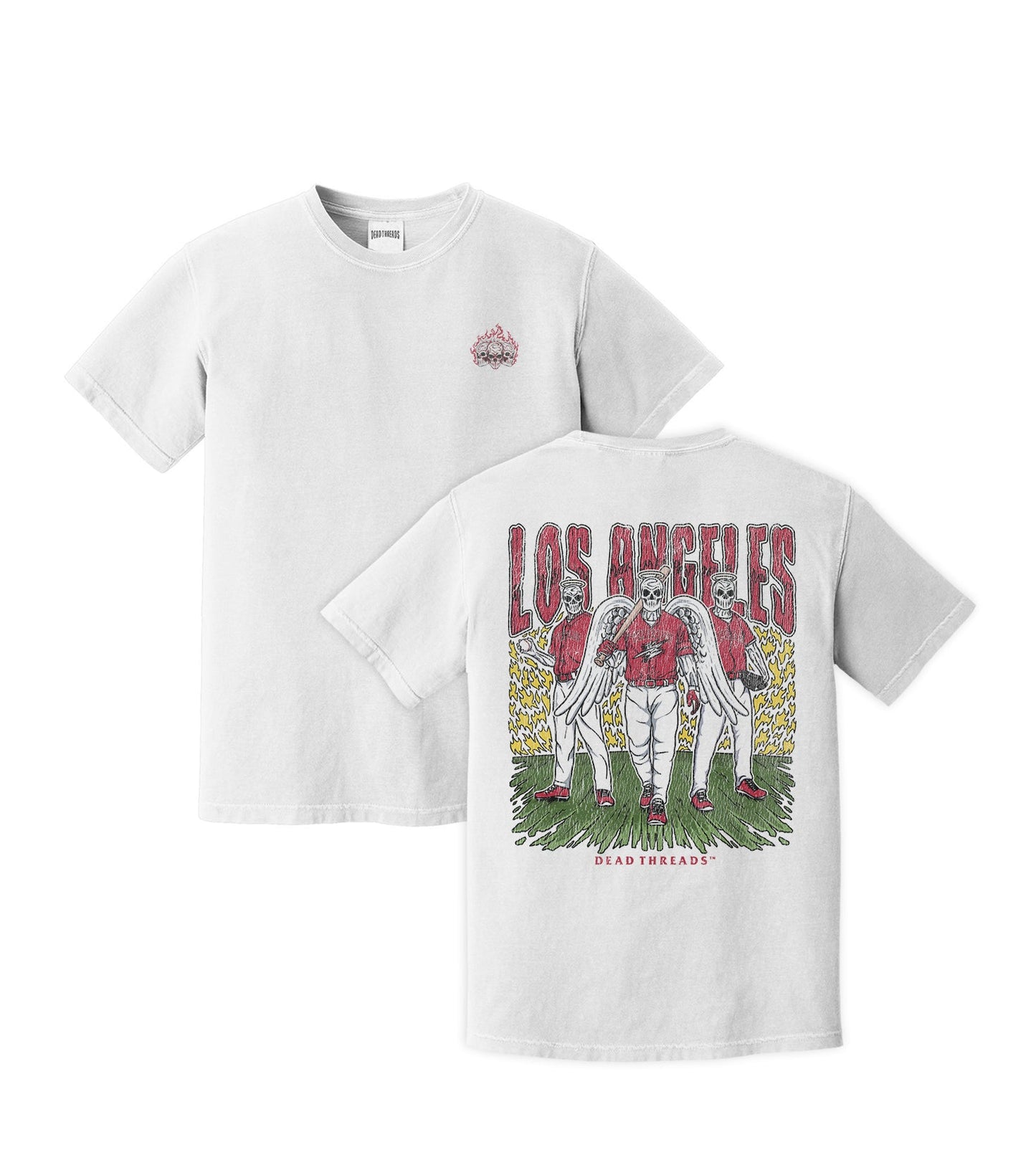 LOS ANGELES “RED” BASEBALL - "3 SKULL" PREMIUM T - SHIRT – T-Shirt – Dead Threads Apparel