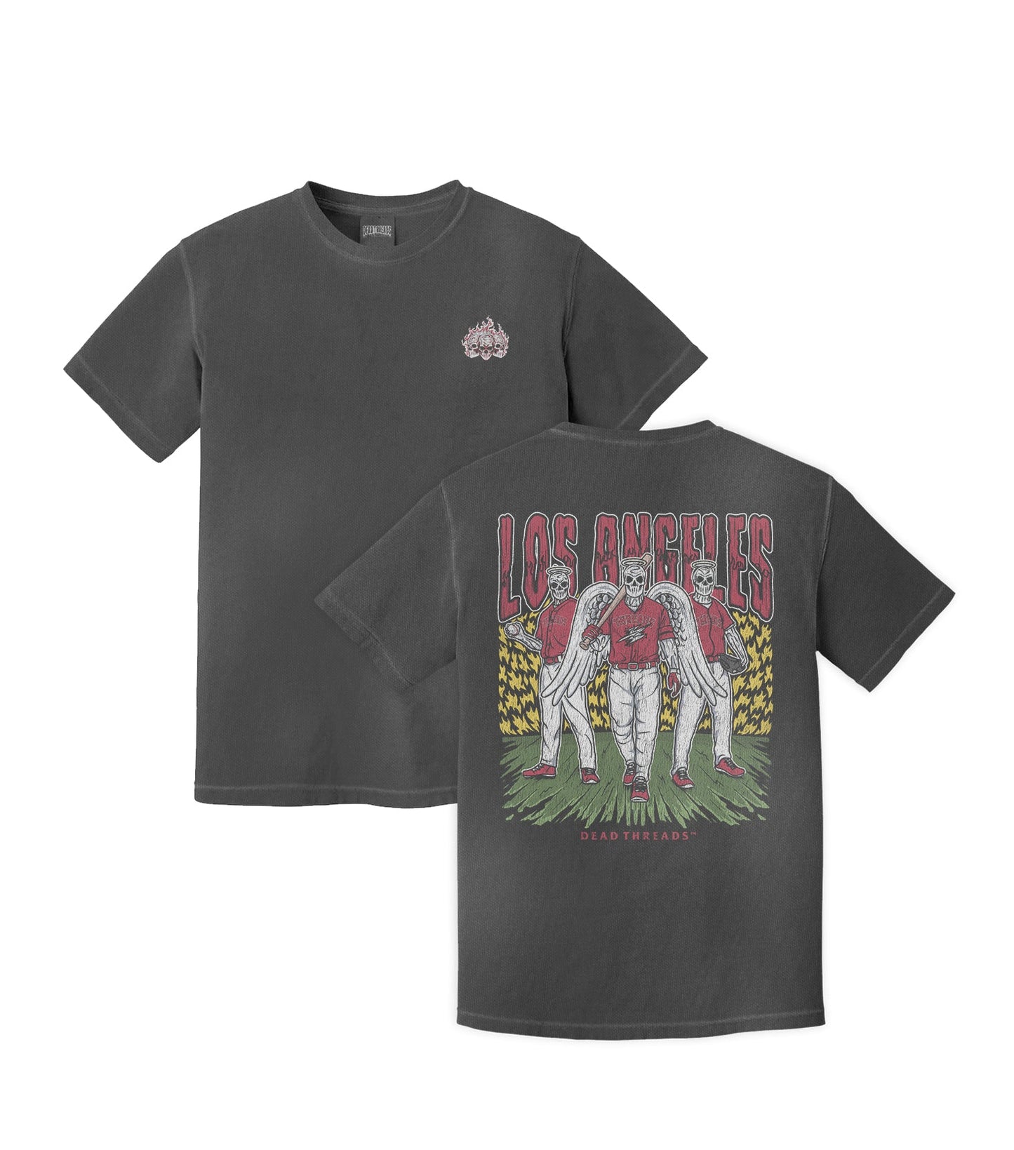 LOS ANGELES “RED” BASEBALL - "3 SKULL" PREMIUM T - SHIRT – T-Shirt – Dead Threads Apparel