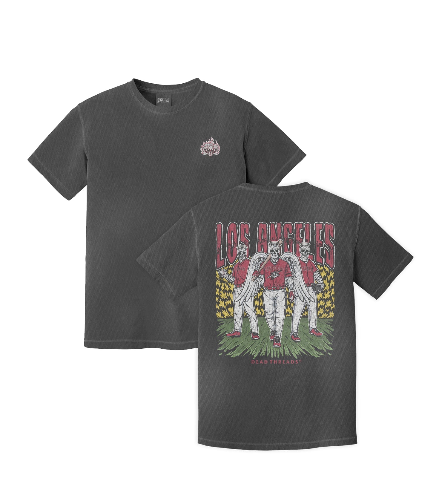 LOS ANGELES “RED” BASEBALL - "3 SKULL" PREMIUM T - SHIRT – T-Shirt – Dead Threads Apparel