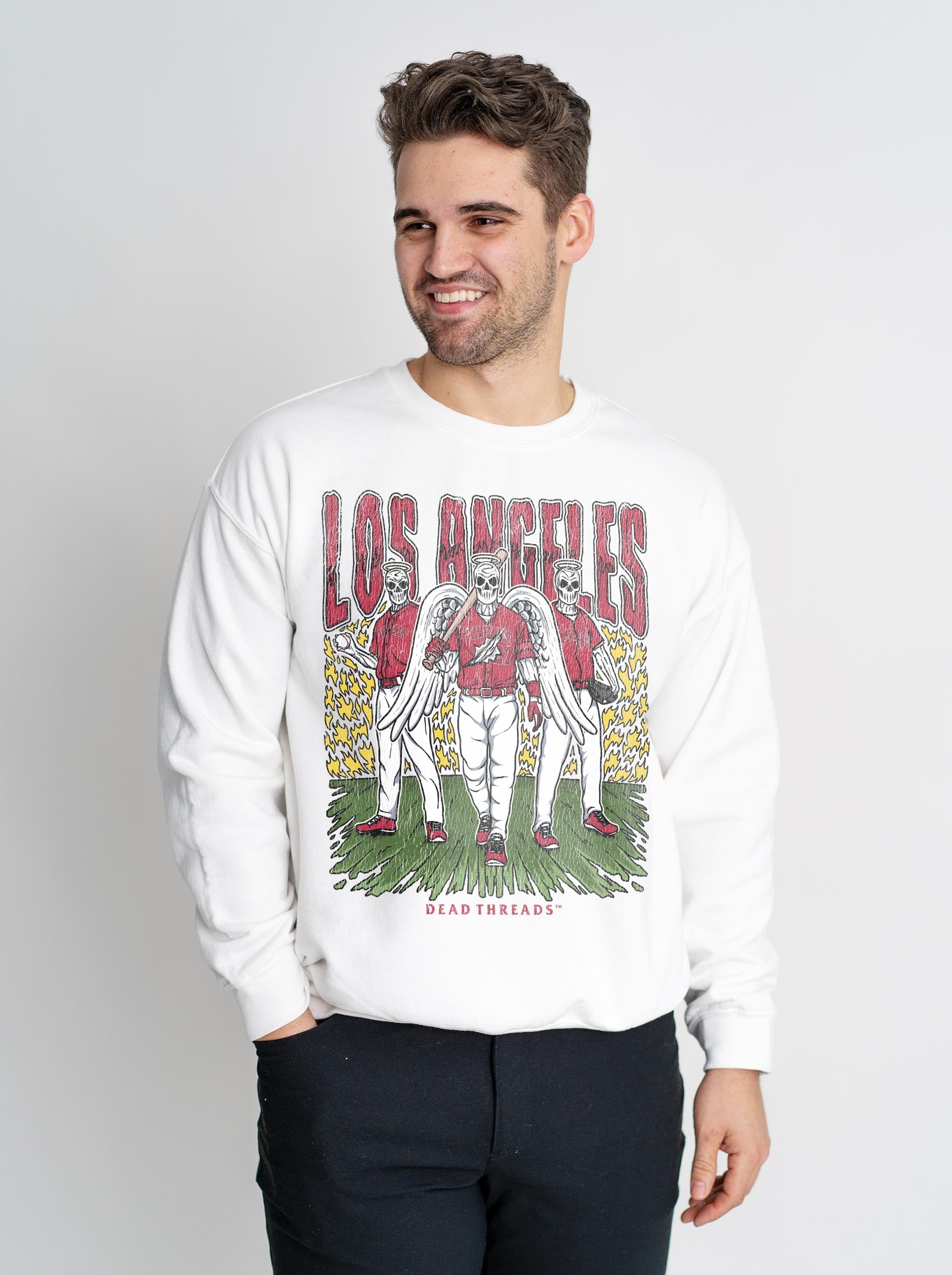 LOS ANGELES “RED” BASEBALL CREWNECK SWEATSHIRT – Sweatshirt – Dead Threads Apparel