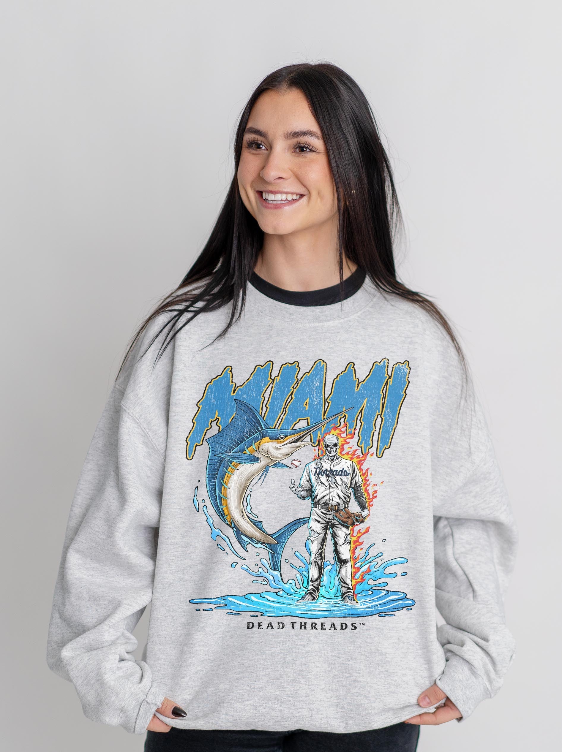 MIAMI BASEBALL CREWNECK SWEATSHIRT – Sweatshirt – Dead Threads Apparel