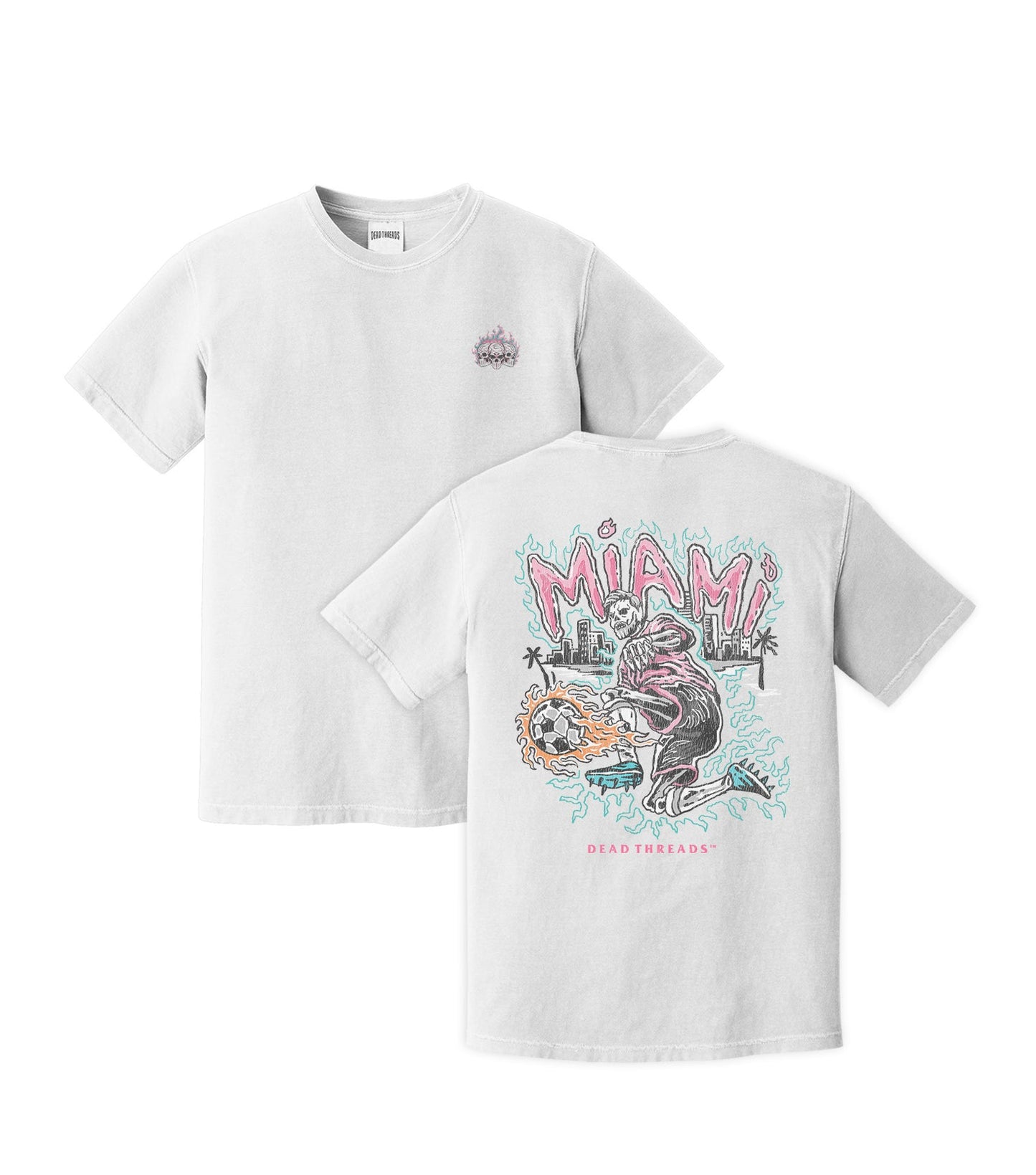 MIAMI FUTBOL - “3 SKULL” PREMIUM T - SHIRT – T-Shirt – Dead Threads Apparel