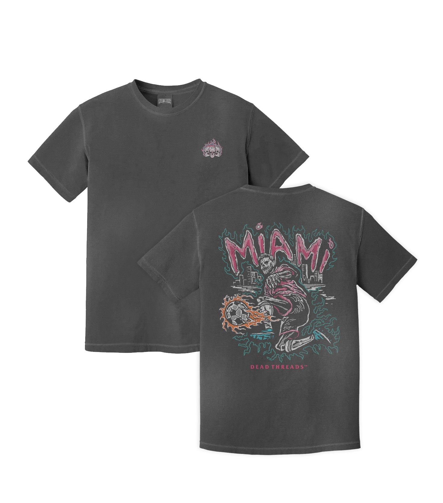 MIAMI FUTBOL - “3 SKULL” PREMIUM T - SHIRT – T-Shirt – Dead Threads Apparel