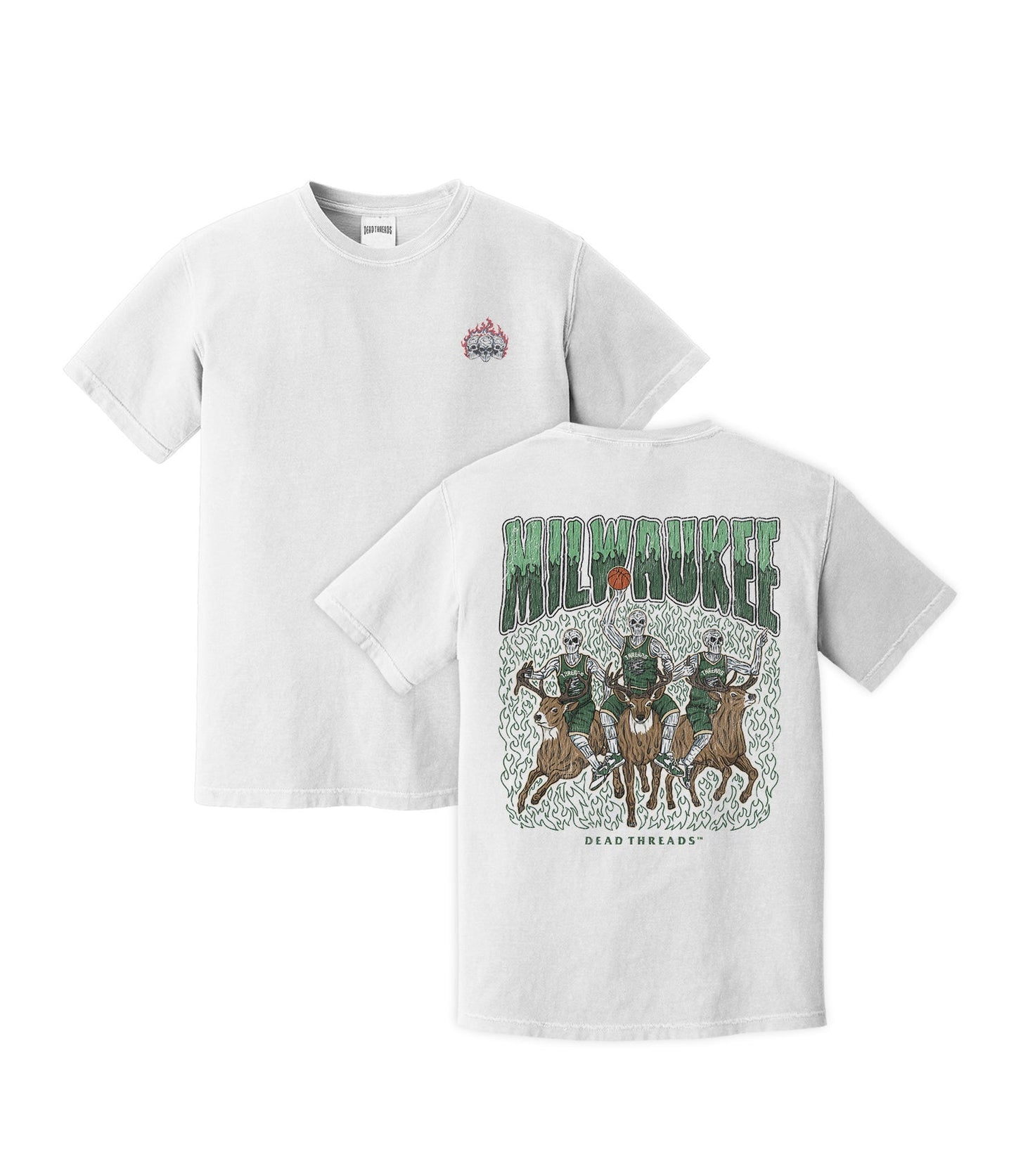 MILWAUKEE BASKETBALL - “3 SKULL” PREMIUM T - SHIRT – T-Shirt – Dead Threads Apparel
