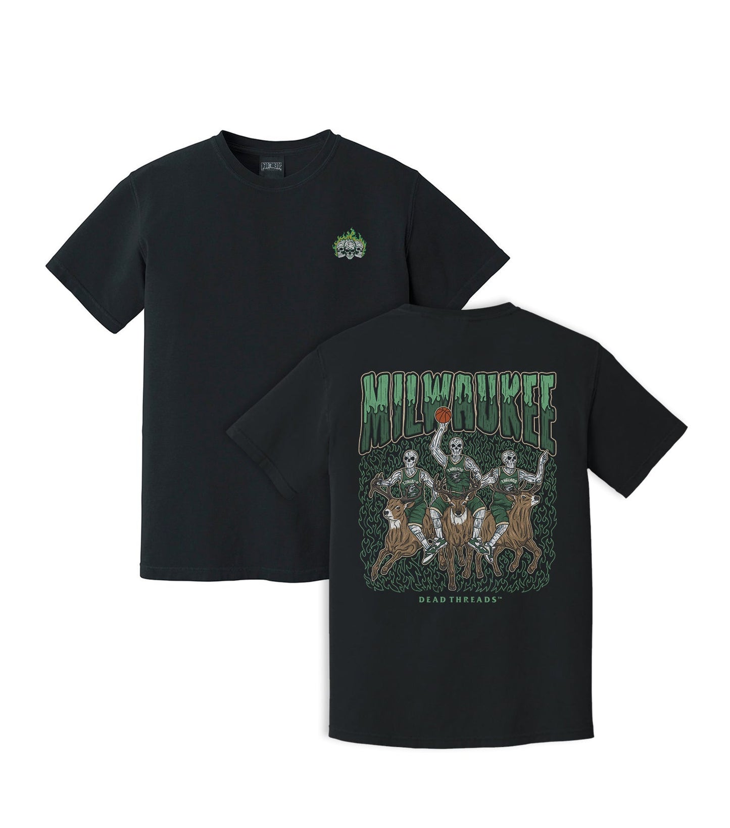 MILWAUKEE BASKETBALL - “3 SKULL” PREMIUM T - SHIRT – T-Shirt – Dead Threads Apparel