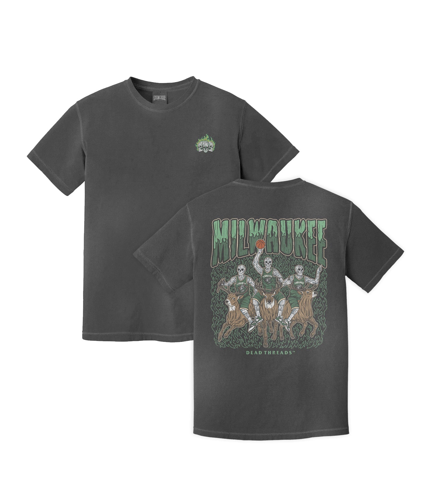 MILWAUKEE BASKETBALL - “3 SKULL” PREMIUM T - SHIRT – T-Shirt – Dead Threads Apparel