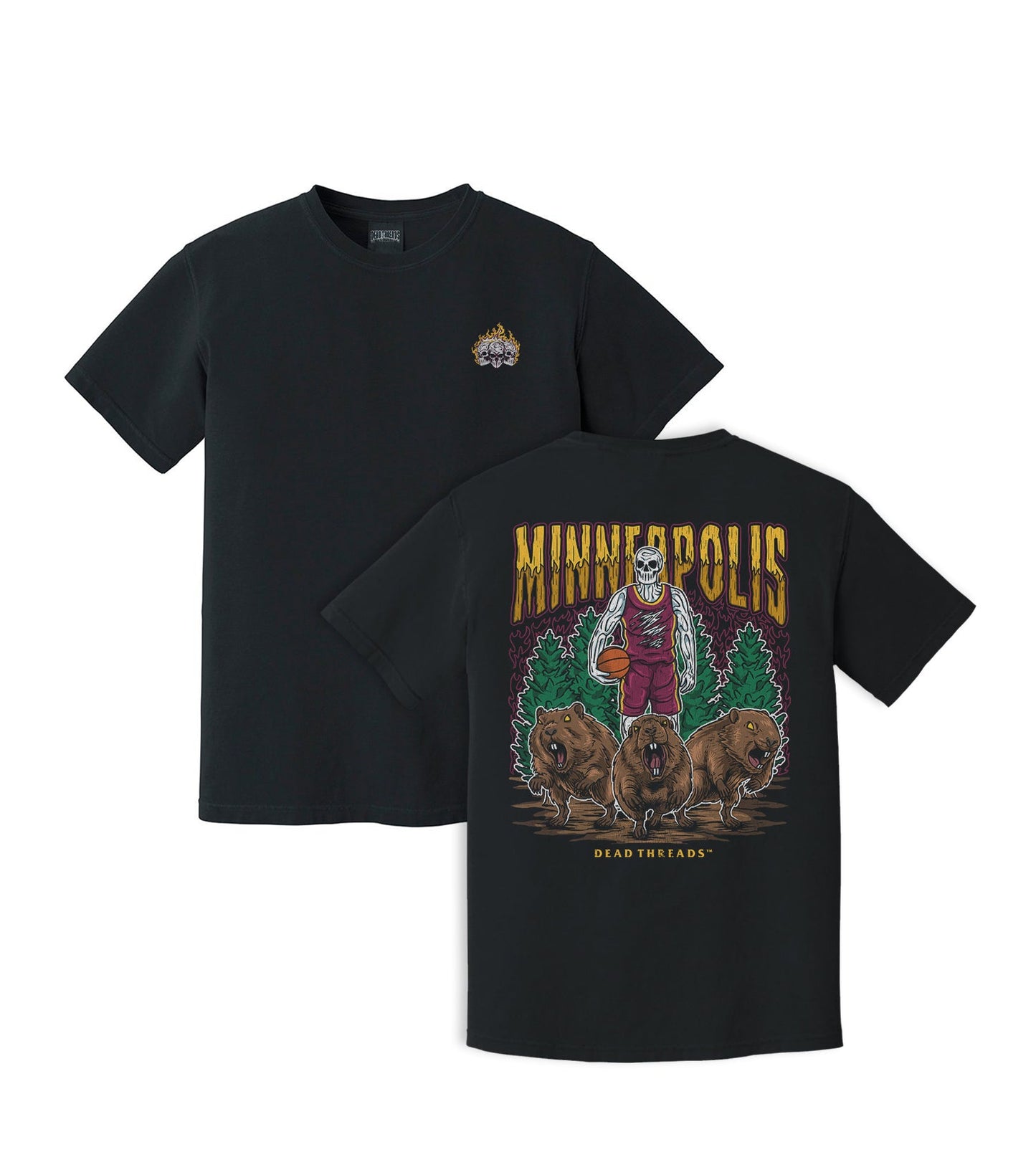 MINNEAPOLIS BASKETBALL - “3 SKULL” PREMIUM T - SHIRT – T-Shirt – Dead Threads Apparel
