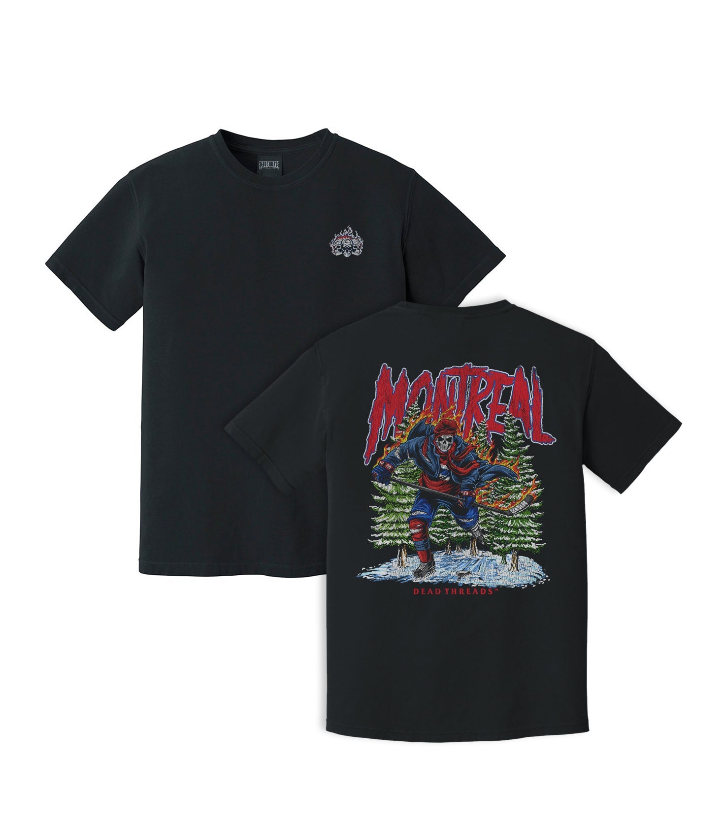 MONTREAL HOCKEY - “3 SKULL” PREMIUM T - SHIRT – T-Shirt – Dead Threads Apparel