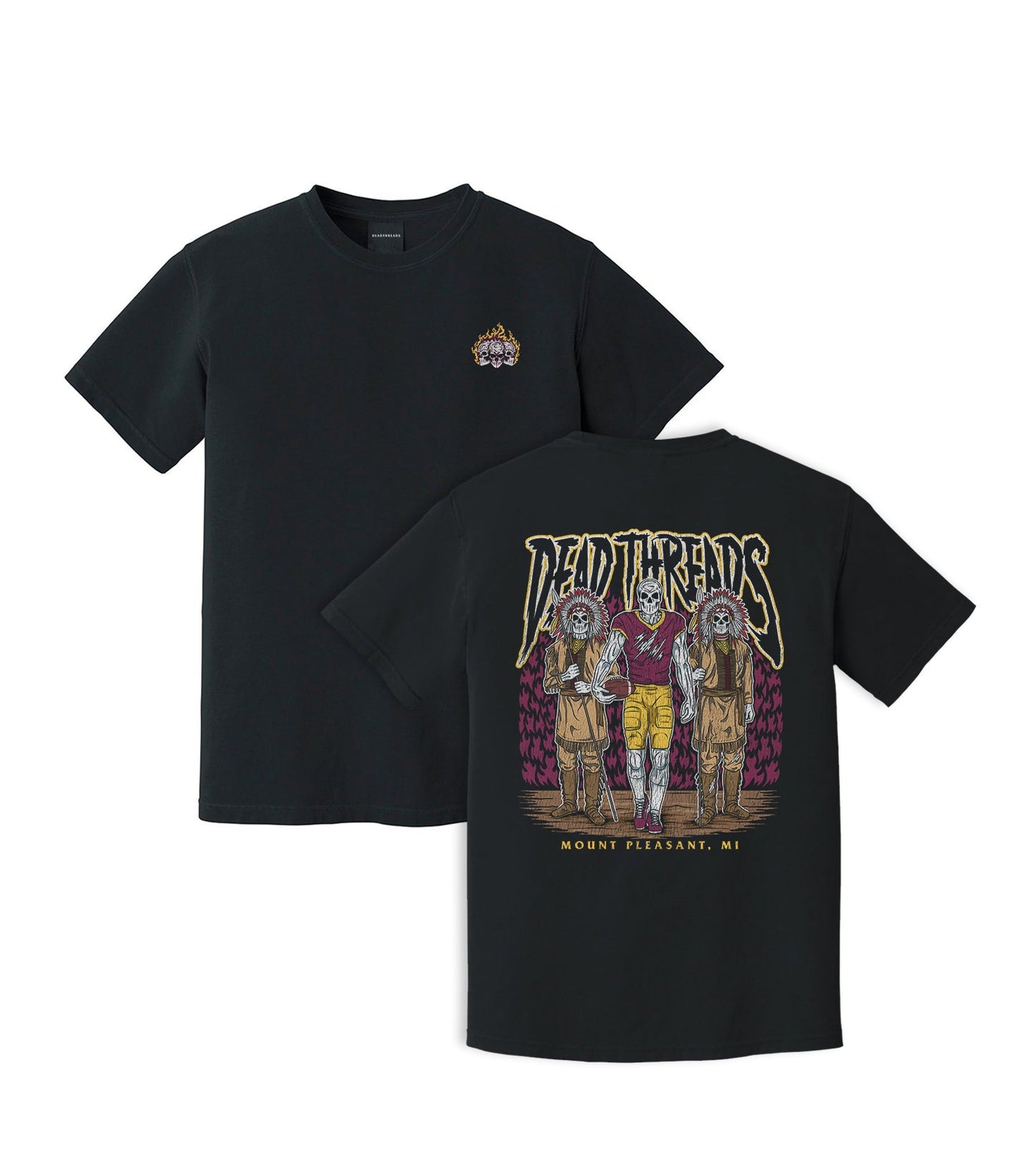 MOUNT PLEASANT FOOTBALL - “3 SKULL” PREMIUM T-SHIRT – T-Shirt – Dead Threads Apparel