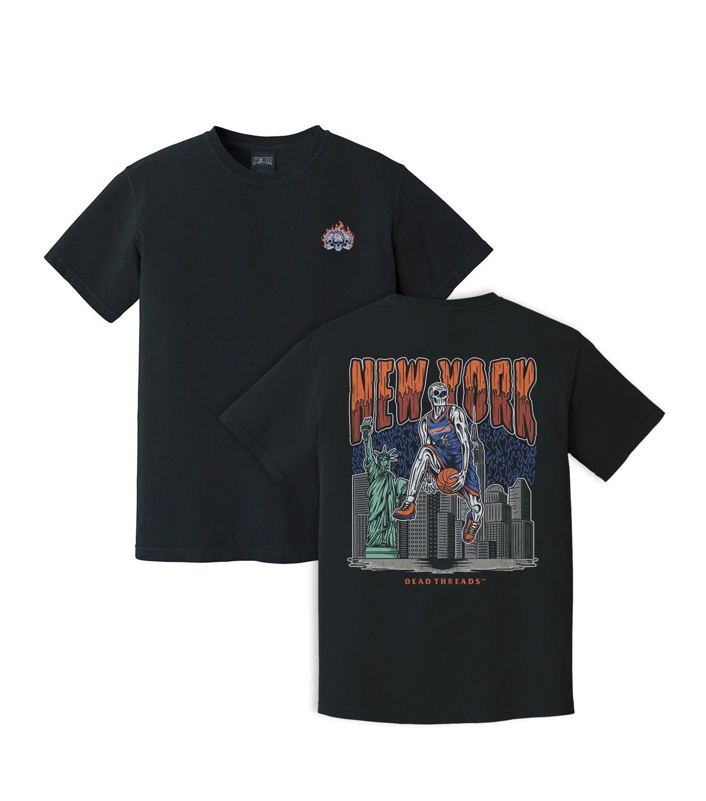 NEW YORK BASKETBALL - “3 SKULL” PREMIUM T - SHIRT – T-Shirt – Dead Threads Apparel