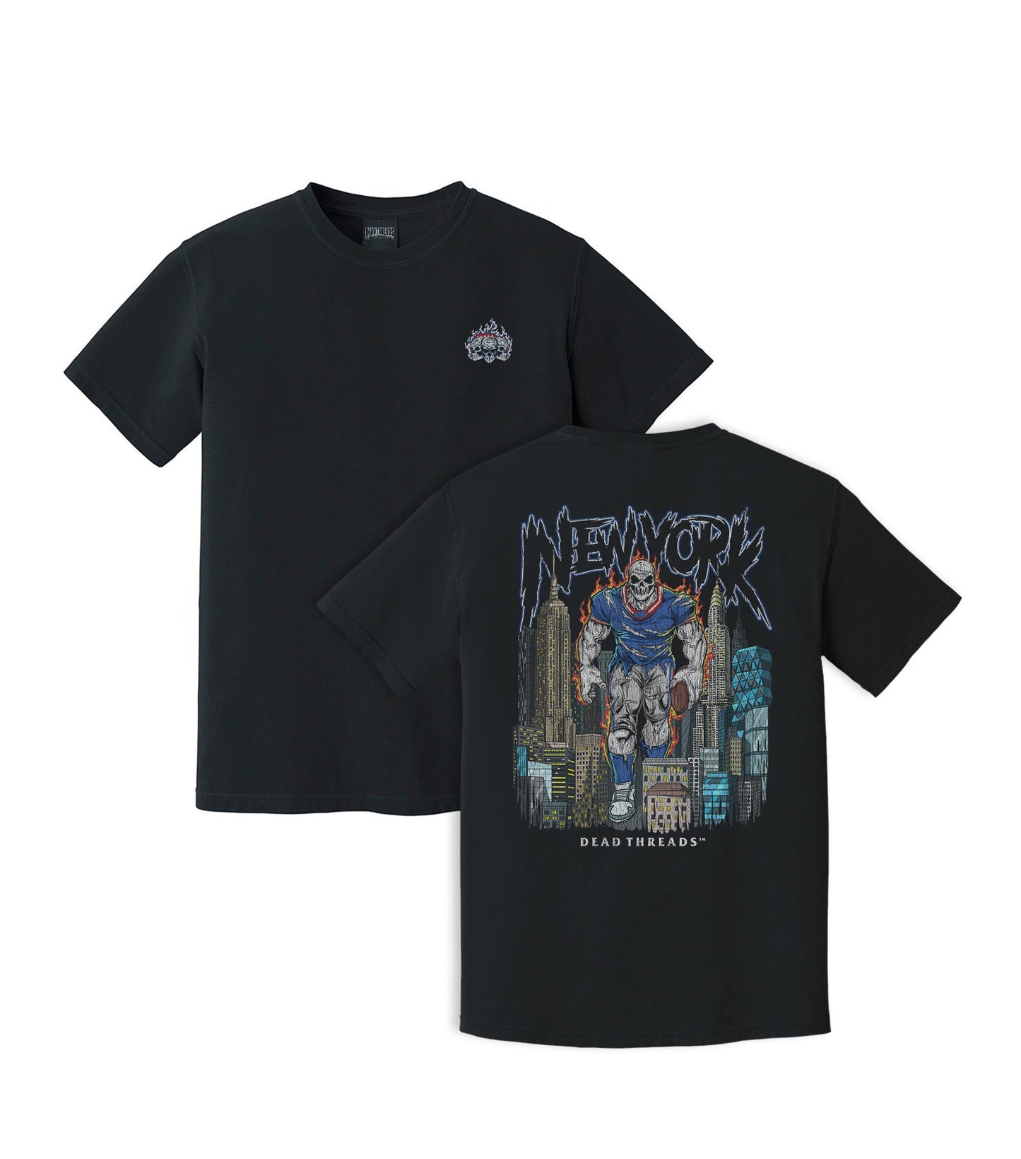 NEW YORK FOOTBALL BLUE - "3 SKULL" PREMIUM SHIRT – T-Shirt – Dead Threads Apparel