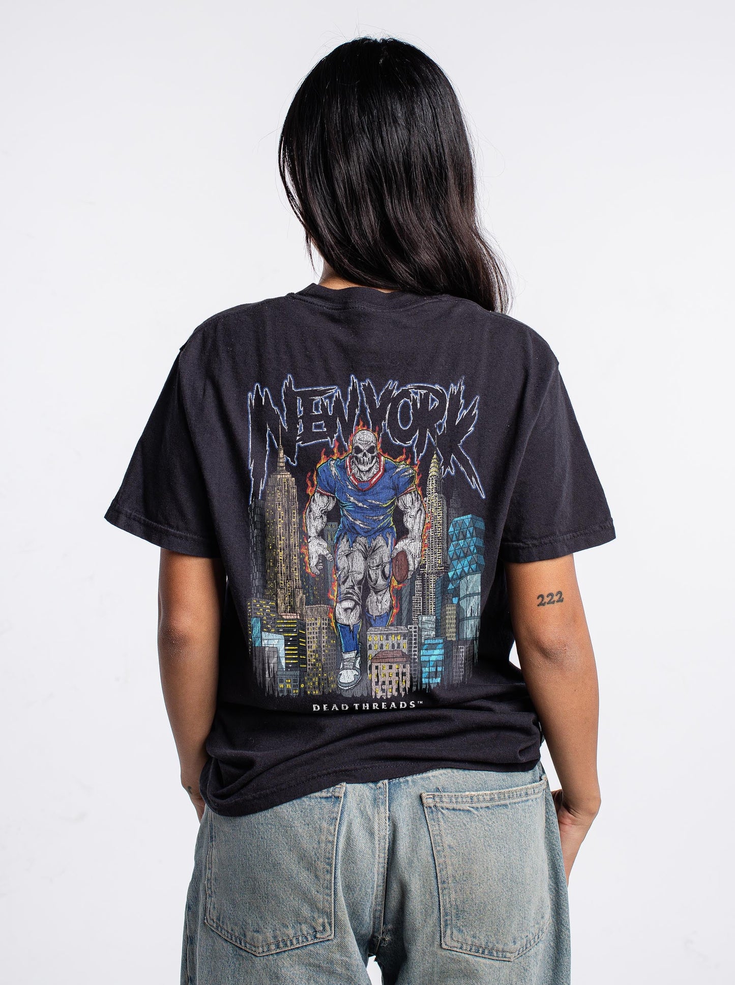 NEW YORK FOOTBALL BLUE - "3 SKULL" PREMIUM SHIRT – T-Shirt – Dead Threads Apparel