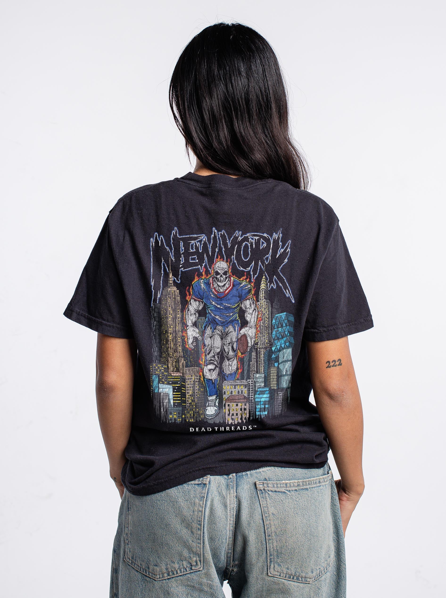 NEW YORK FOOTBALL BLUE - "3 SKULL" PREMIUM SHIRT – T-Shirt – Dead Threads Apparel