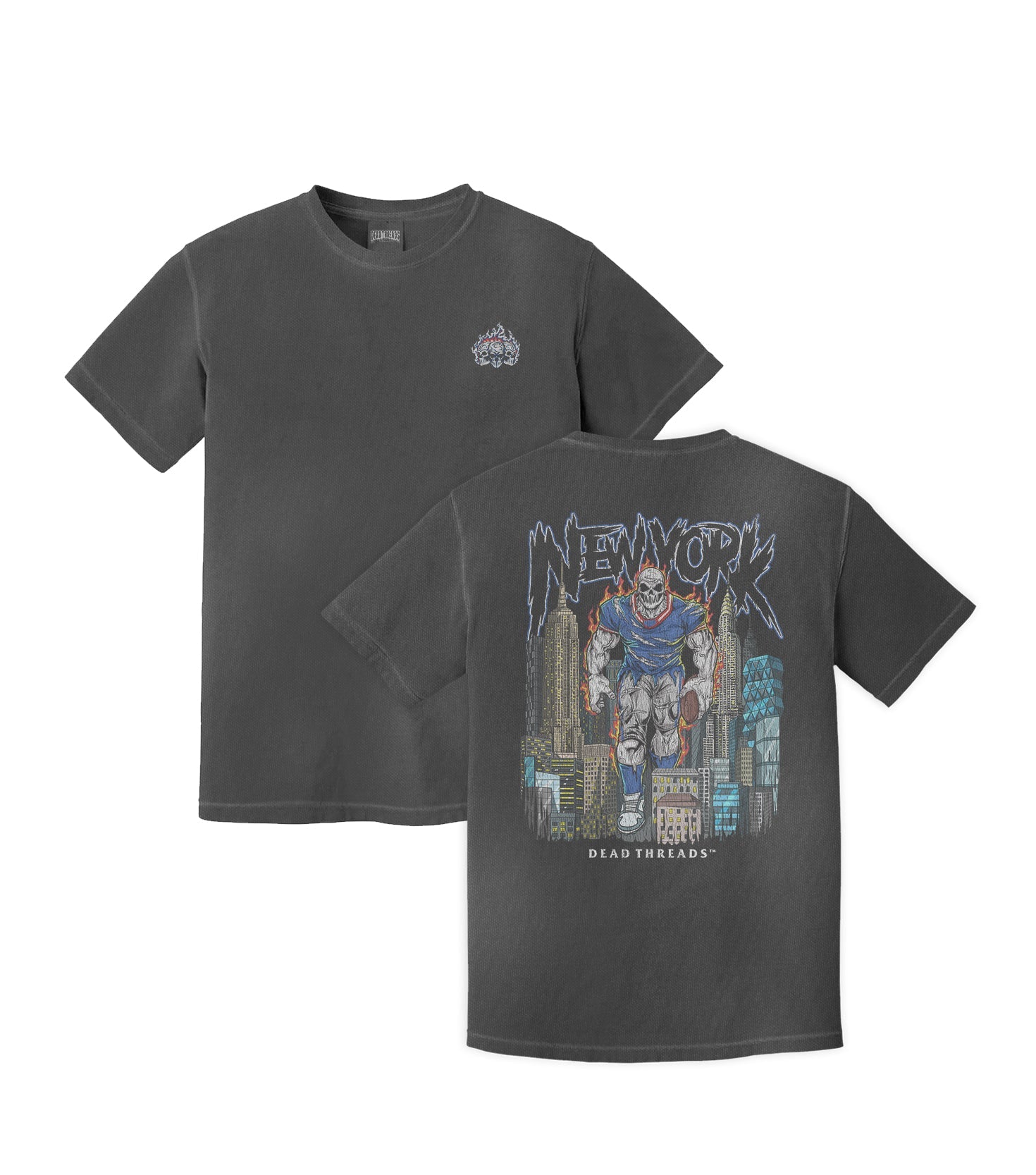 NEW YORK FOOTBALL BLUE - "3 SKULL" PREMIUM SHIRT – T-Shirt – Dead Threads Apparel