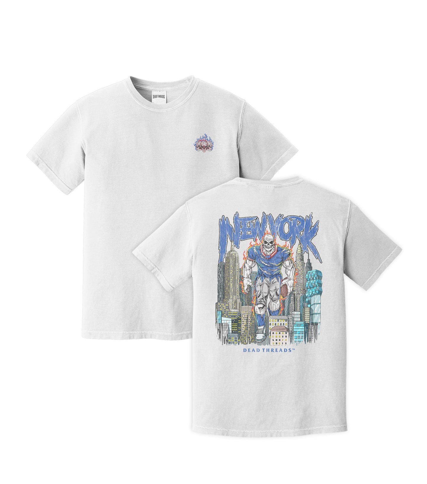 NEW YORK FOOTBALL BLUE - "3 SKULL" PREMIUM SHIRT – T-Shirt – Dead Threads Apparel