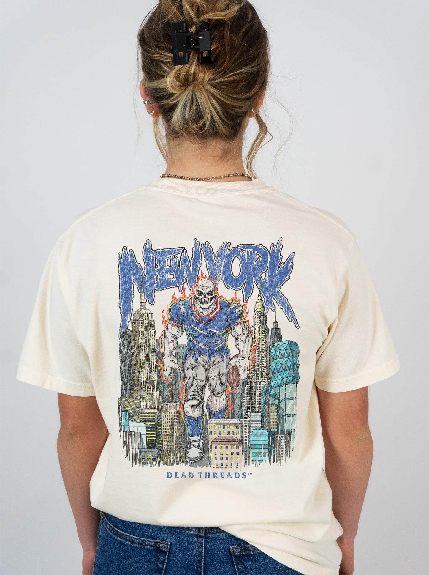 NEW YORK FOOTBALL BLUE - "3 SKULL" PREMIUM SHIRT – T-Shirt – Dead Threads Apparel