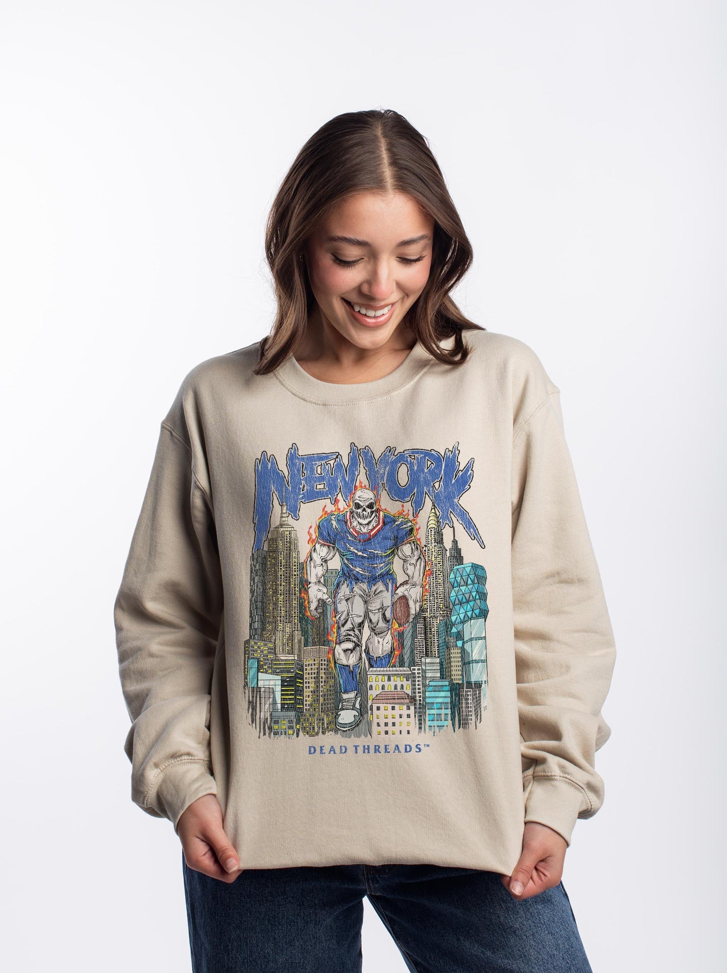 NEW YORK FOOTBALL BLUE CREWNECK SWEATSHIRT – Sweatshirt – Dead Threads Apparel