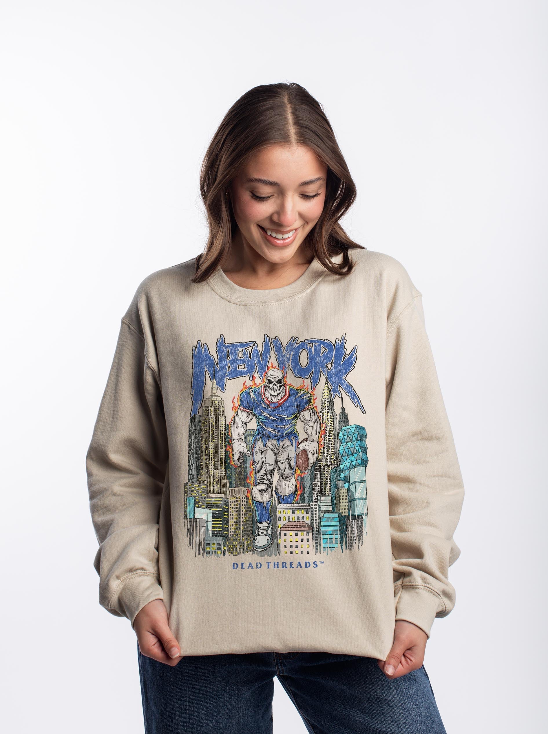 NEW YORK FOOTBALL BLUE CREWNECK SWEATSHIRT – Sweatshirt – Dead Threads Apparel