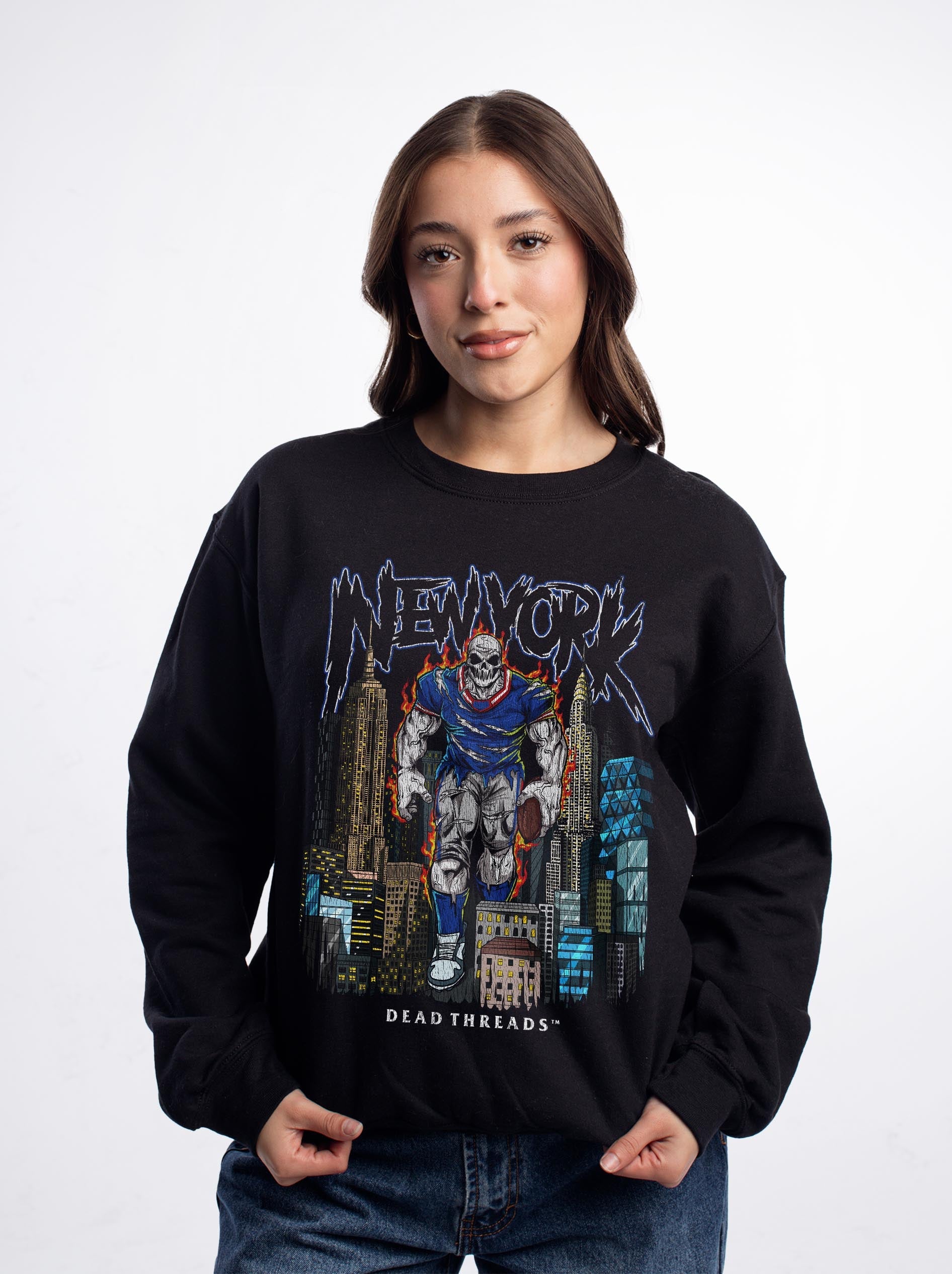 NEW YORK FOOTBALL BLUE CREWNECK SWEATSHIRT – Sweatshirt – Dead Threads Apparel