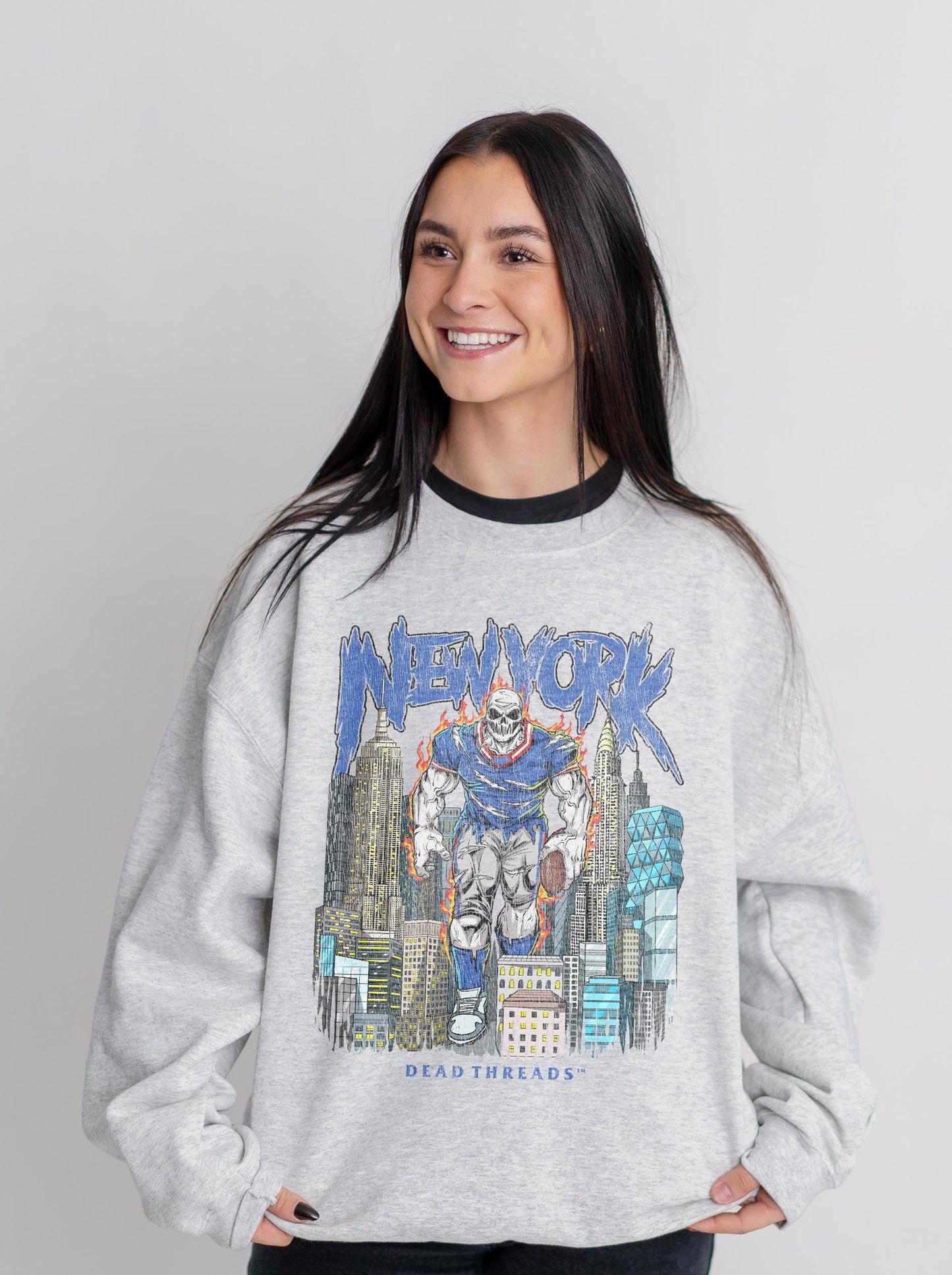 NEW YORK FOOTBALL BLUE CREWNECK SWEATSHIRT – Sweatshirt – Dead Threads Apparel