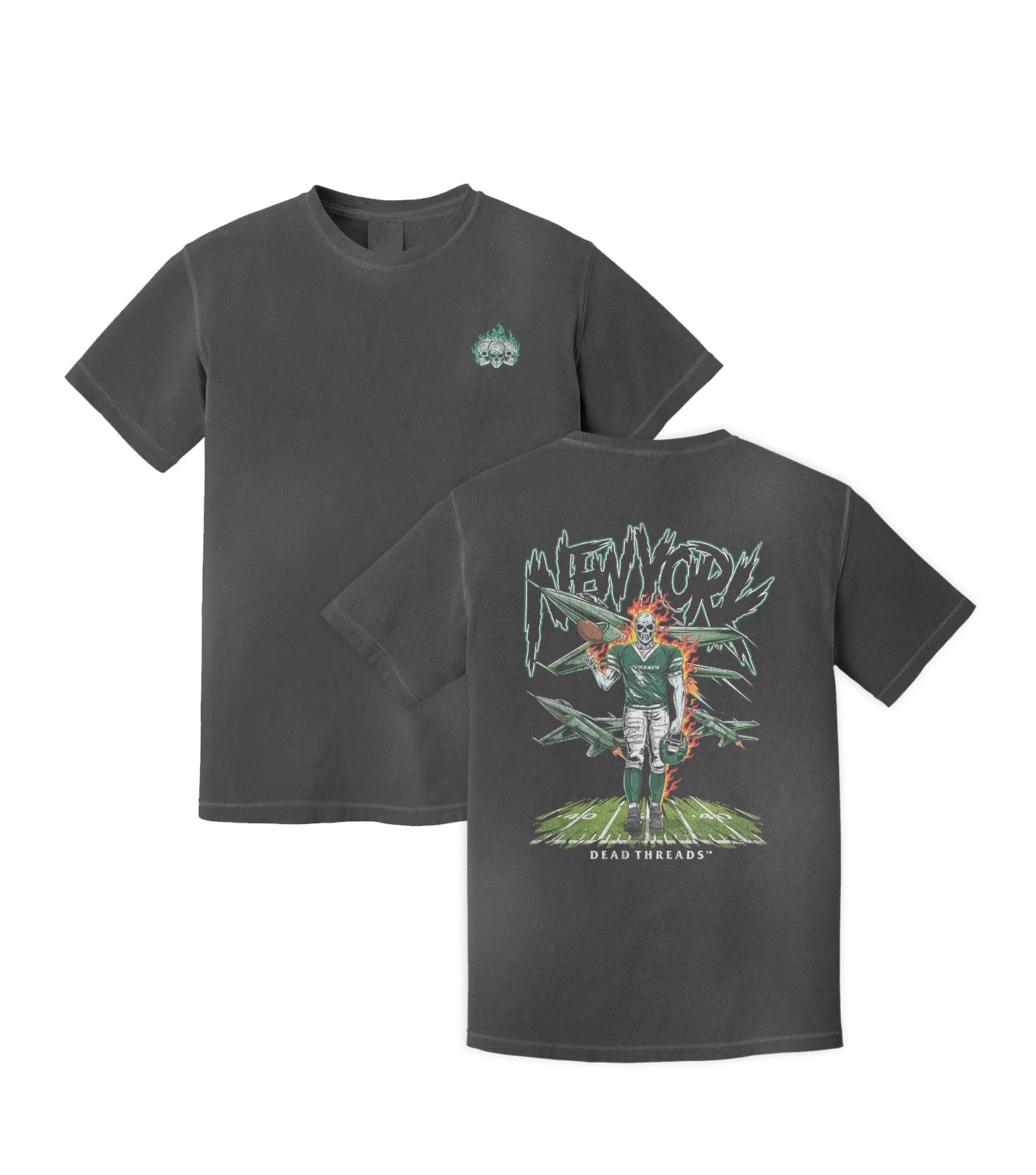 NEW YORK FOOTBALL GREEN - "3 SKULL" PREMIUM T - SHIRT – T-Shirt – Dead Threads Apparel