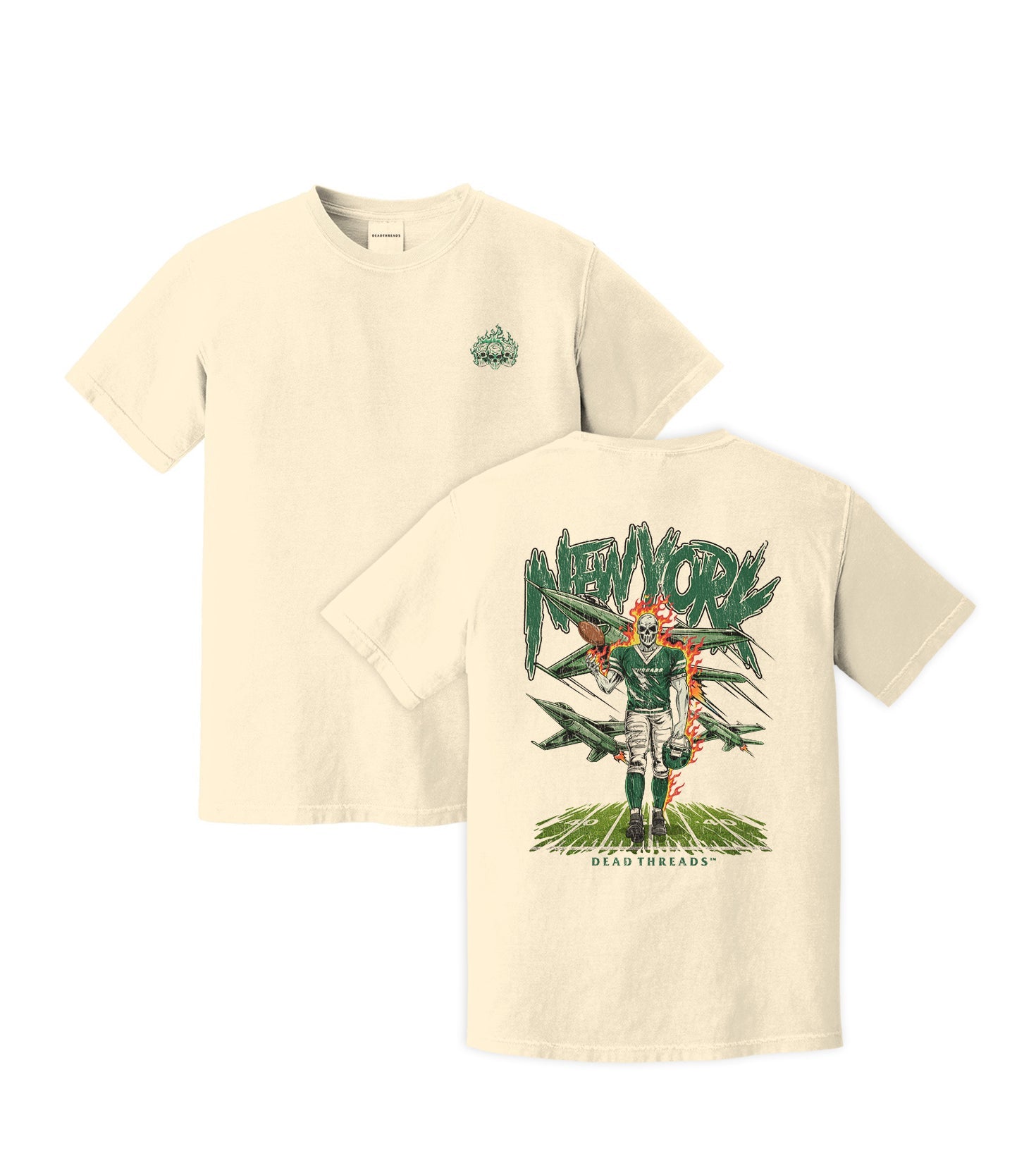 NEW YORK FOOTBALL GREEN - "3 SKULL" PREMIUM T - SHIRT – T-Shirt – Dead Threads Apparel