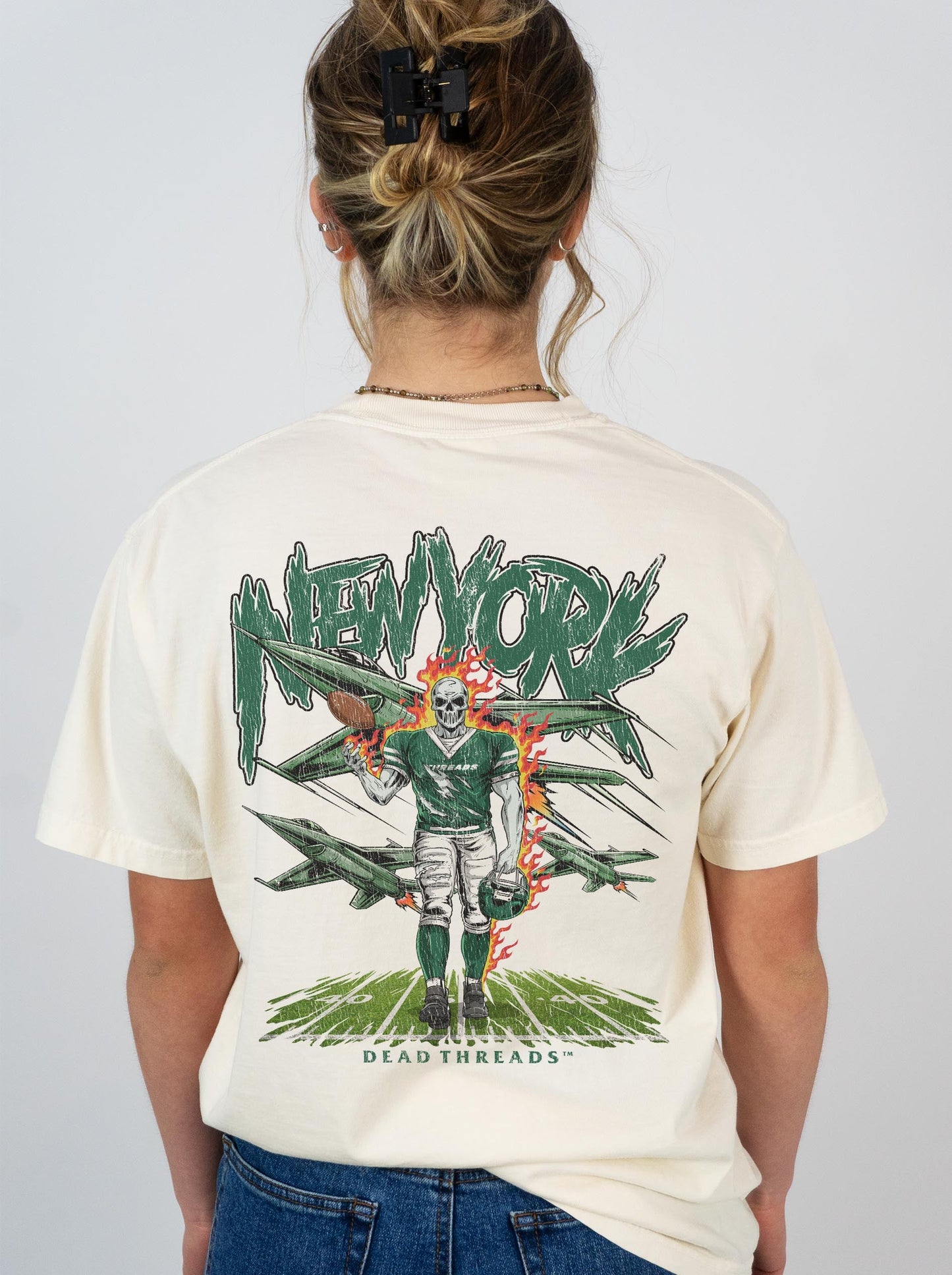NEW YORK FOOTBALL GREEN - "3 SKULL" PREMIUM T - SHIRT – T-Shirt – Dead Threads Apparel