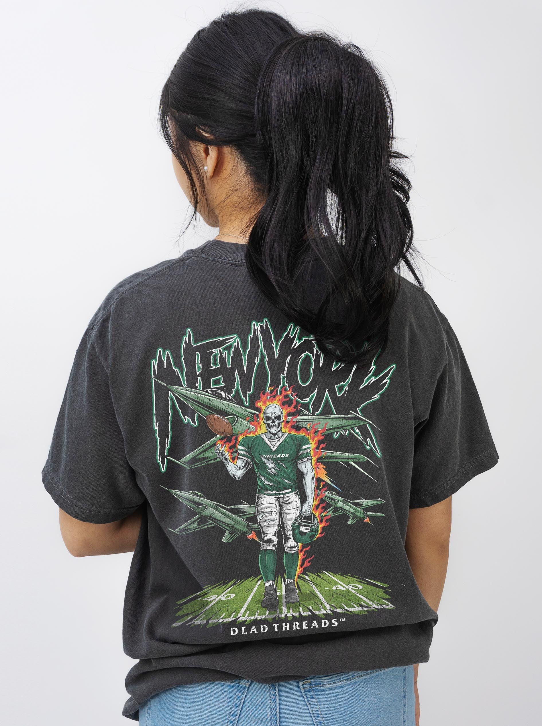 NEW YORK FOOTBALL GREEN - "3 SKULL" PREMIUM T - SHIRT – T-Shirt – Dead Threads Apparel