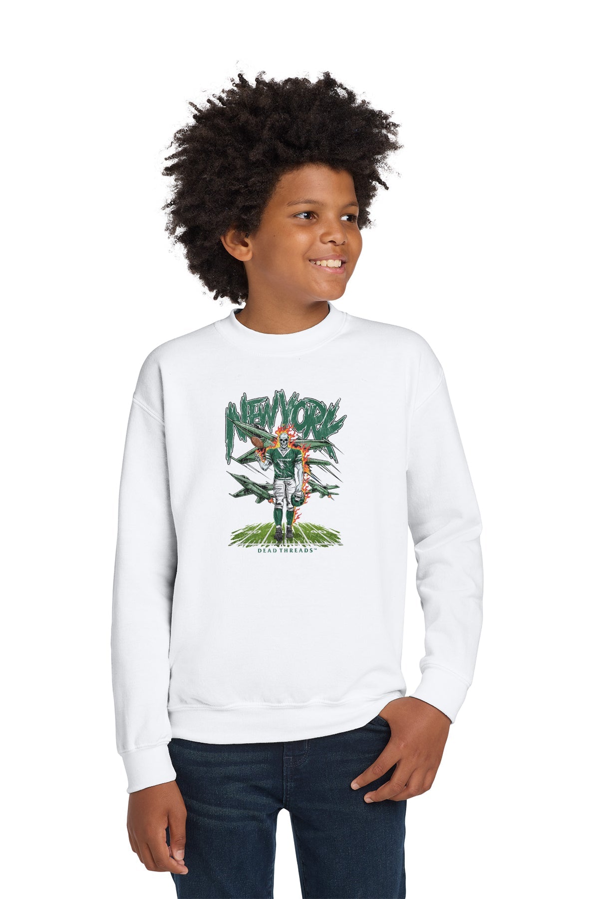 NEW YORK FOOTBALL GREEN KIDS CREWNECK SWEATSHIRT – Kids clothes – Dead Threads Apparel