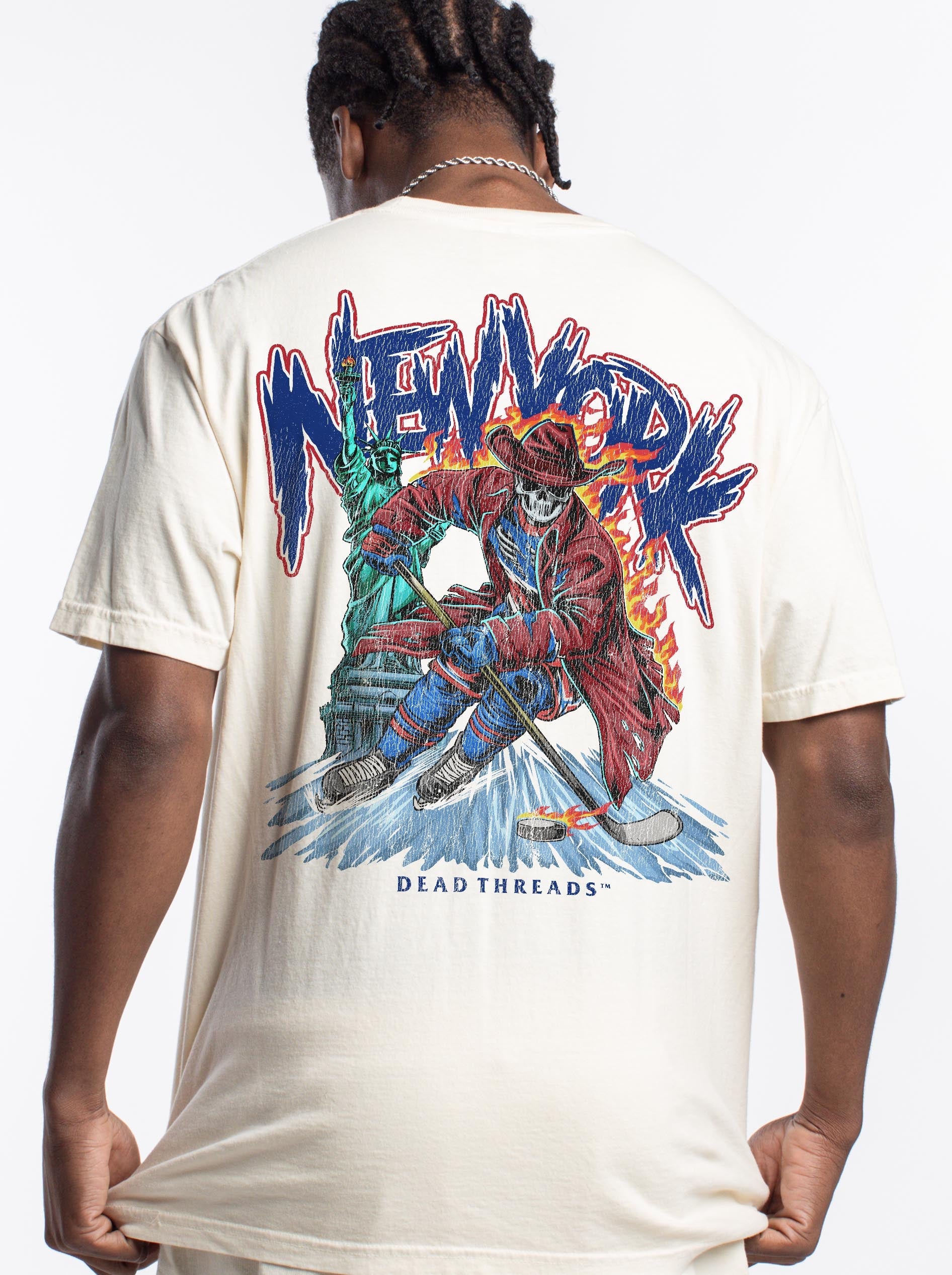 NEW YORK HOCKEY "THE RANGER" - “3 SKULL” PREMIUM T - SHIRT – T-Shirt – Dead Threads Apparel