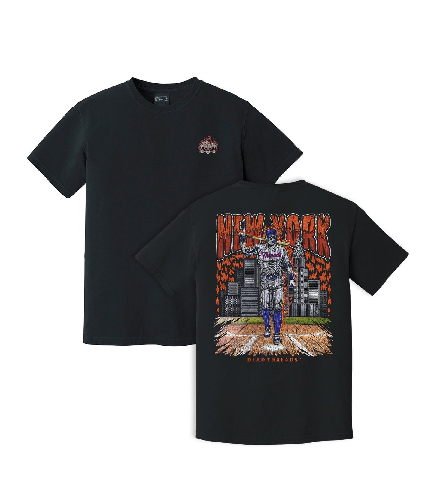 NEW YORK “QUEENS” BASEBALL - "3 SKULL" PREMIUM T - SHIRT – T-Shirt – Dead Threads Apparel