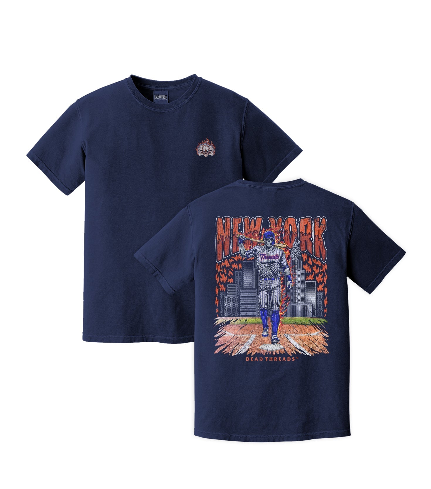 NEW YORK “QUEENS” BASEBALL - "3 SKULL" PREMIUM T - SHIRT – T-Shirt – Dead Threads Apparel