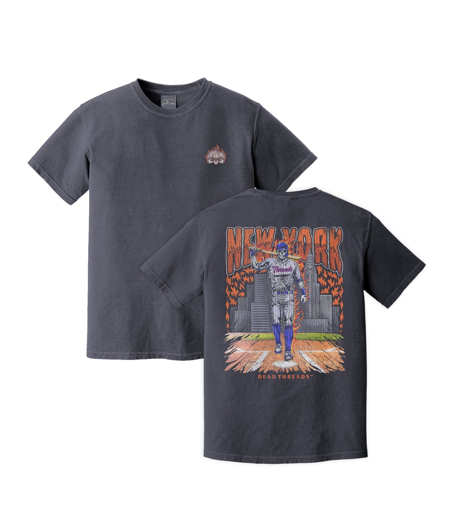 NEW YORK “QUEENS” BASEBALL - "3 SKULL" PREMIUM T - SHIRT – T-Shirt – Dead Threads Apparel