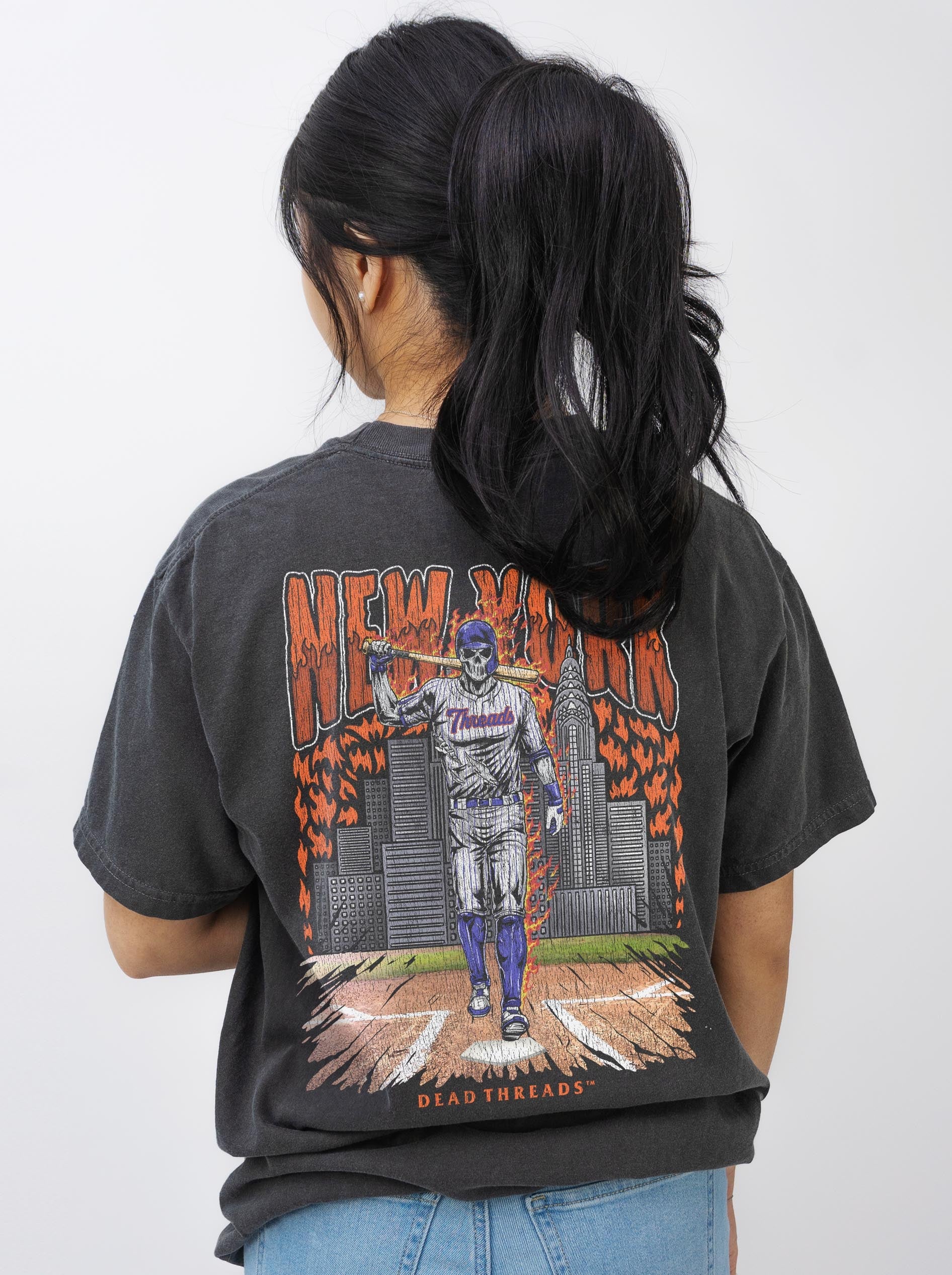 NEW YORK “QUEENS” BASEBALL - "3 SKULL" PREMIUM T - SHIRT – T-Shirt – Dead Threads Apparel