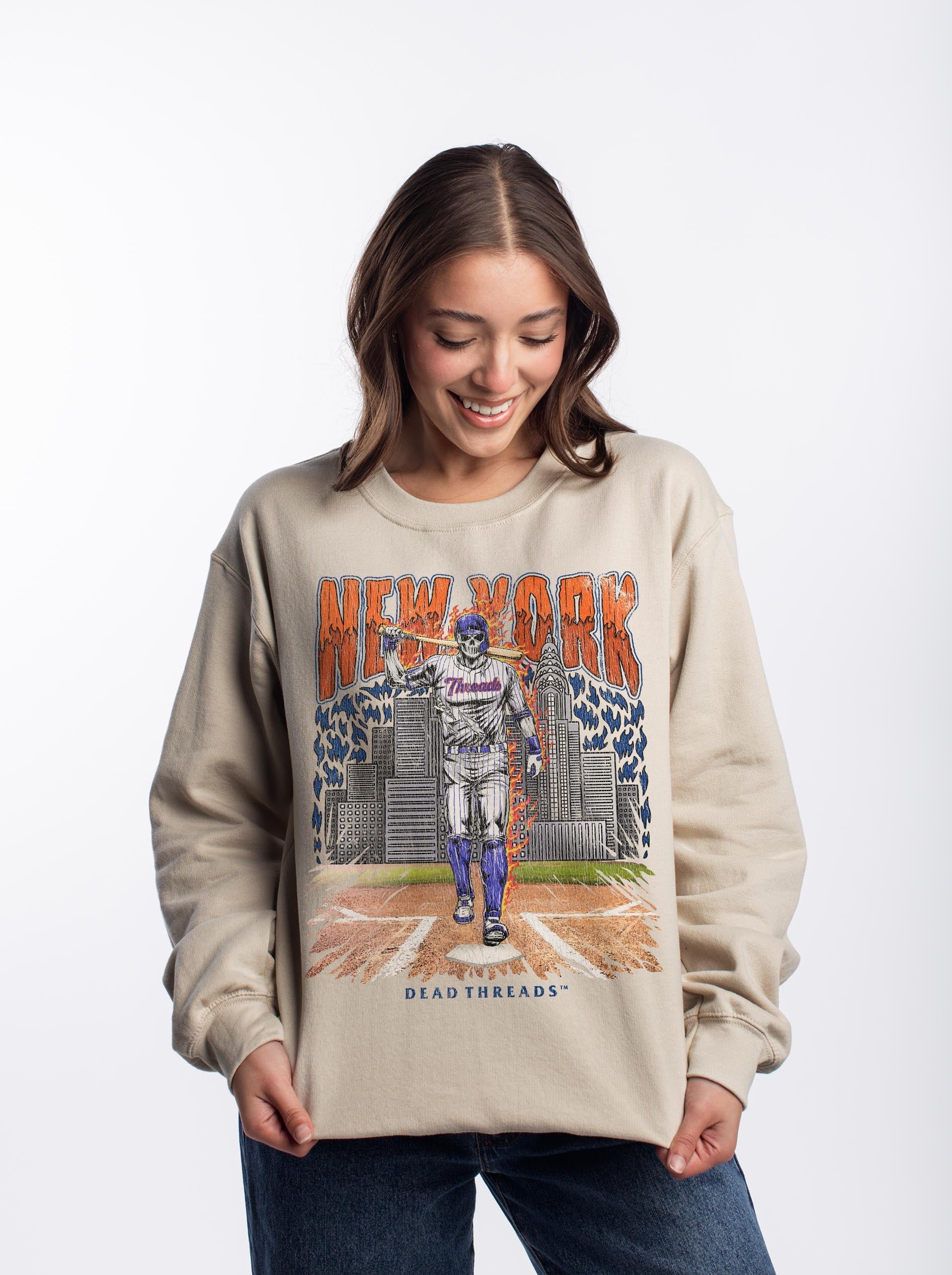 NEW YORK “QUEENS” BASEBALL CREWNECK SWEATSHIRT – Sweatshirt – Dead Threads Apparel