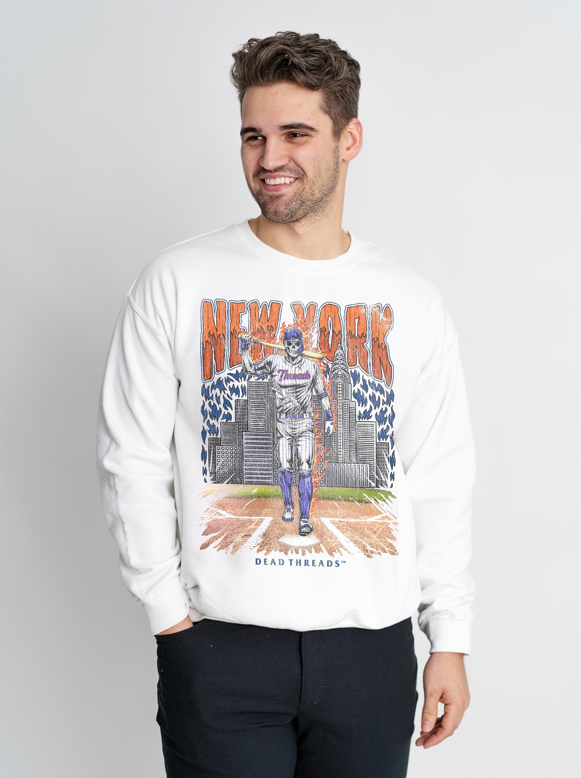 NEW YORK “QUEENS” BASEBALL CREWNECK SWEATSHIRT – Sweatshirt – Dead Threads Apparel