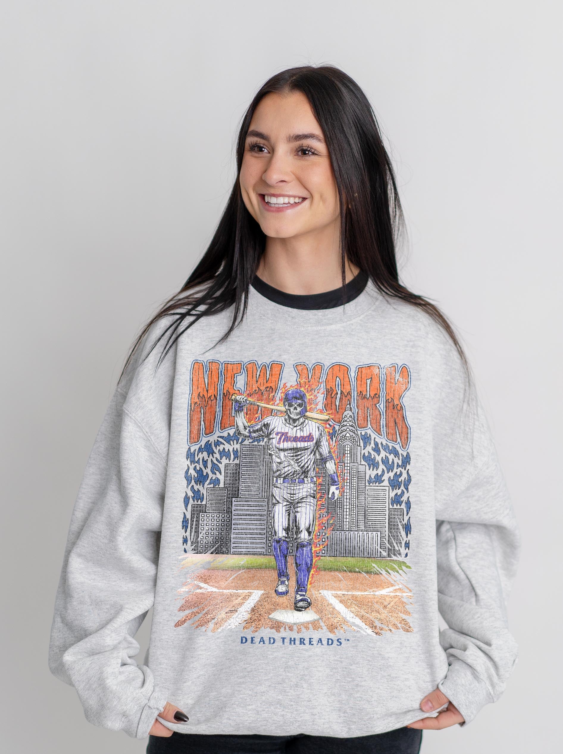 NEW YORK “QUEENS” BASEBALL CREWNECK SWEATSHIRT – Sweatshirt – Dead Threads Apparel