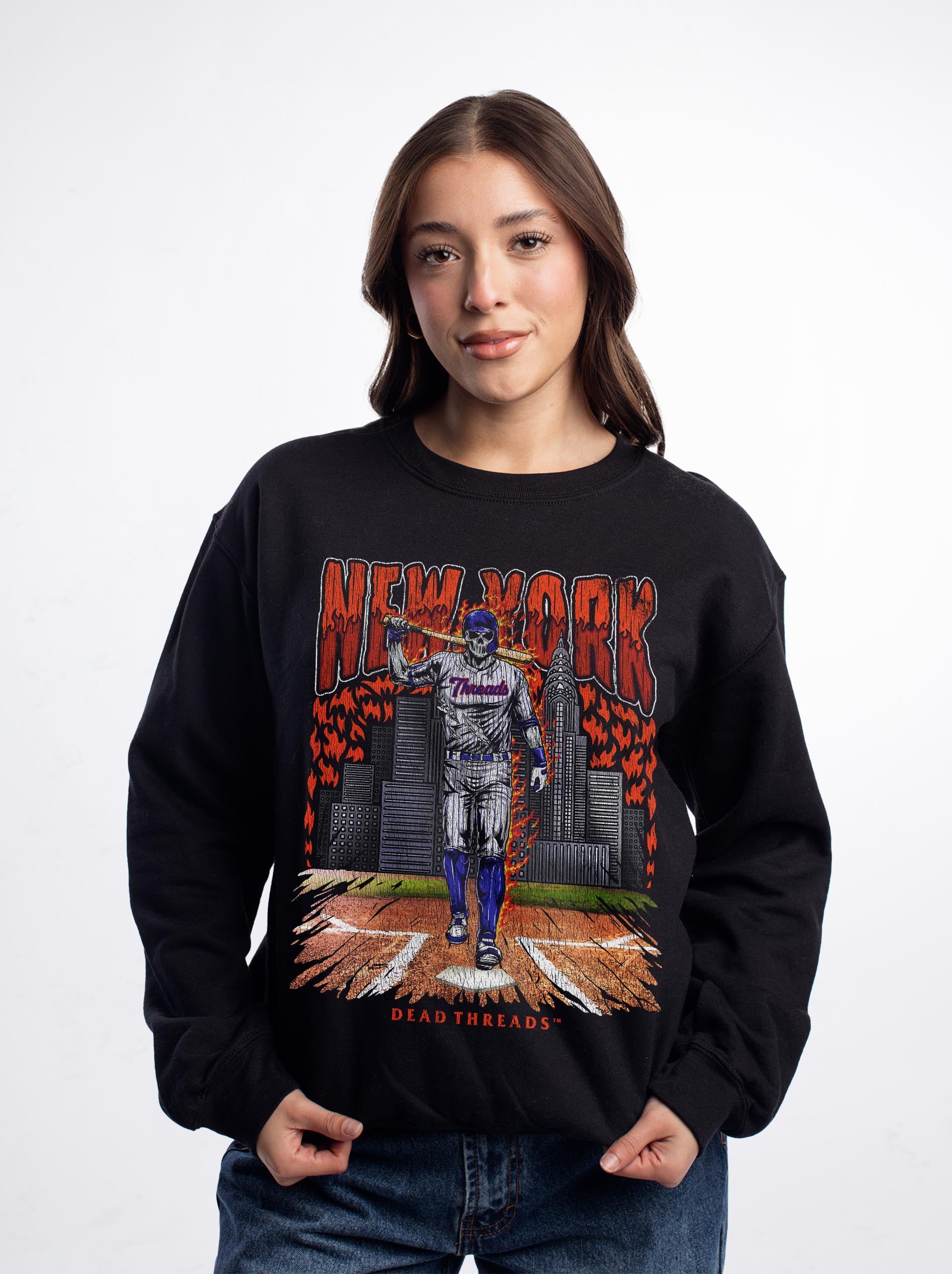 NEW YORK “QUEENS” BASEBALL CREWNECK SWEATSHIRT – Sweatshirt – Dead Threads Apparel