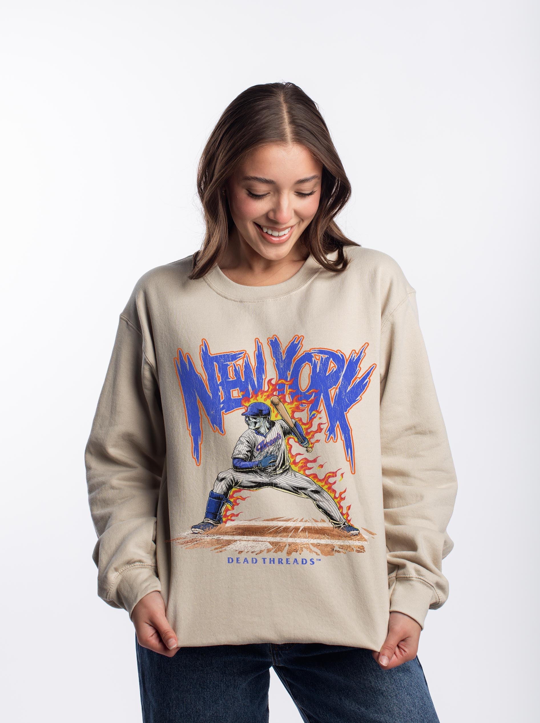 NEW YORK “QUEENS” BASEBALL v2 CREWNECK SWEATSHIRT – Sweatshirt – Dead Threads Apparel
