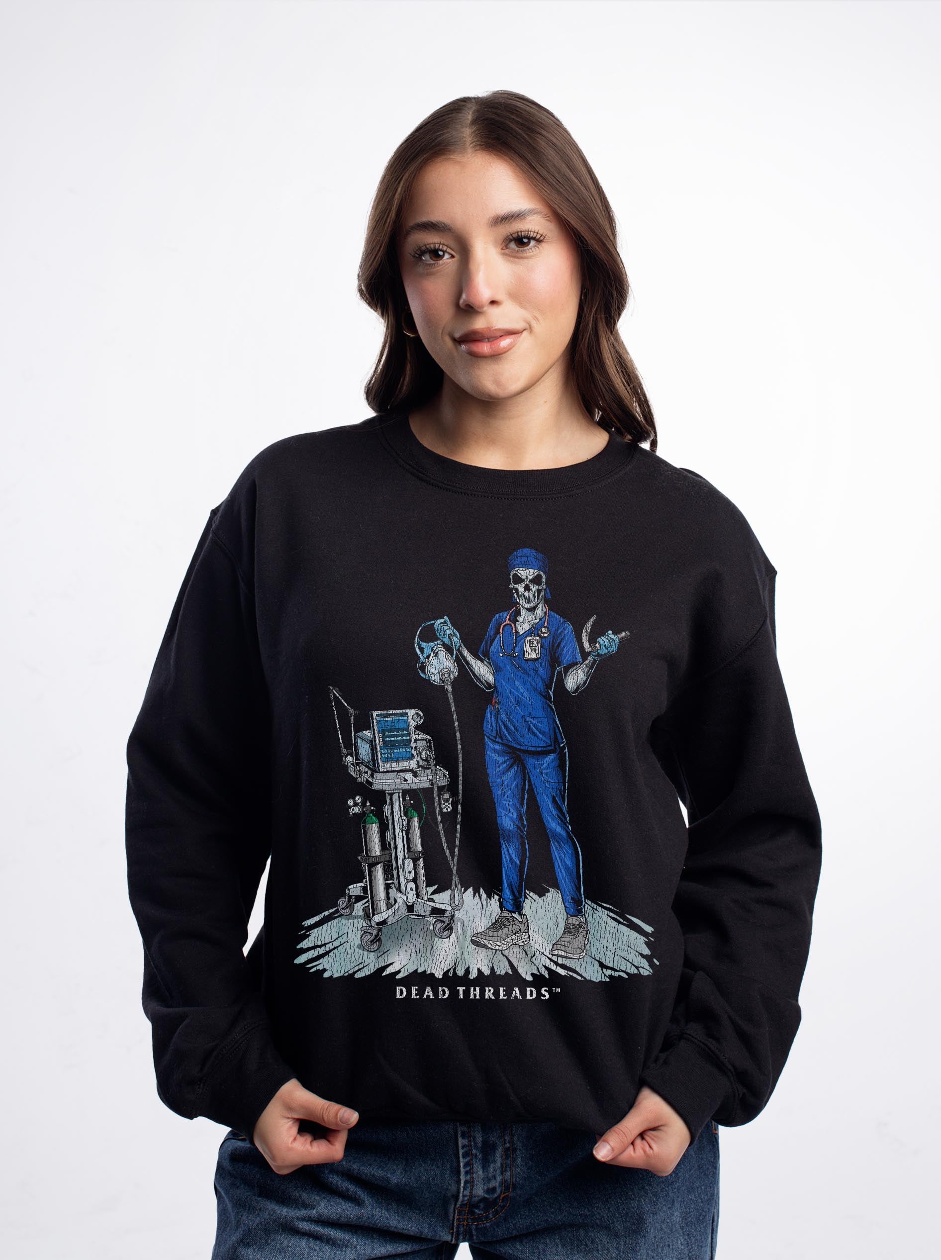 PEEP SHOW (RESPIRATORY THERAPIST, FEMALE) CREWNECK SWEATSHIRT – Sweatshirt – Dead Threads Apparel