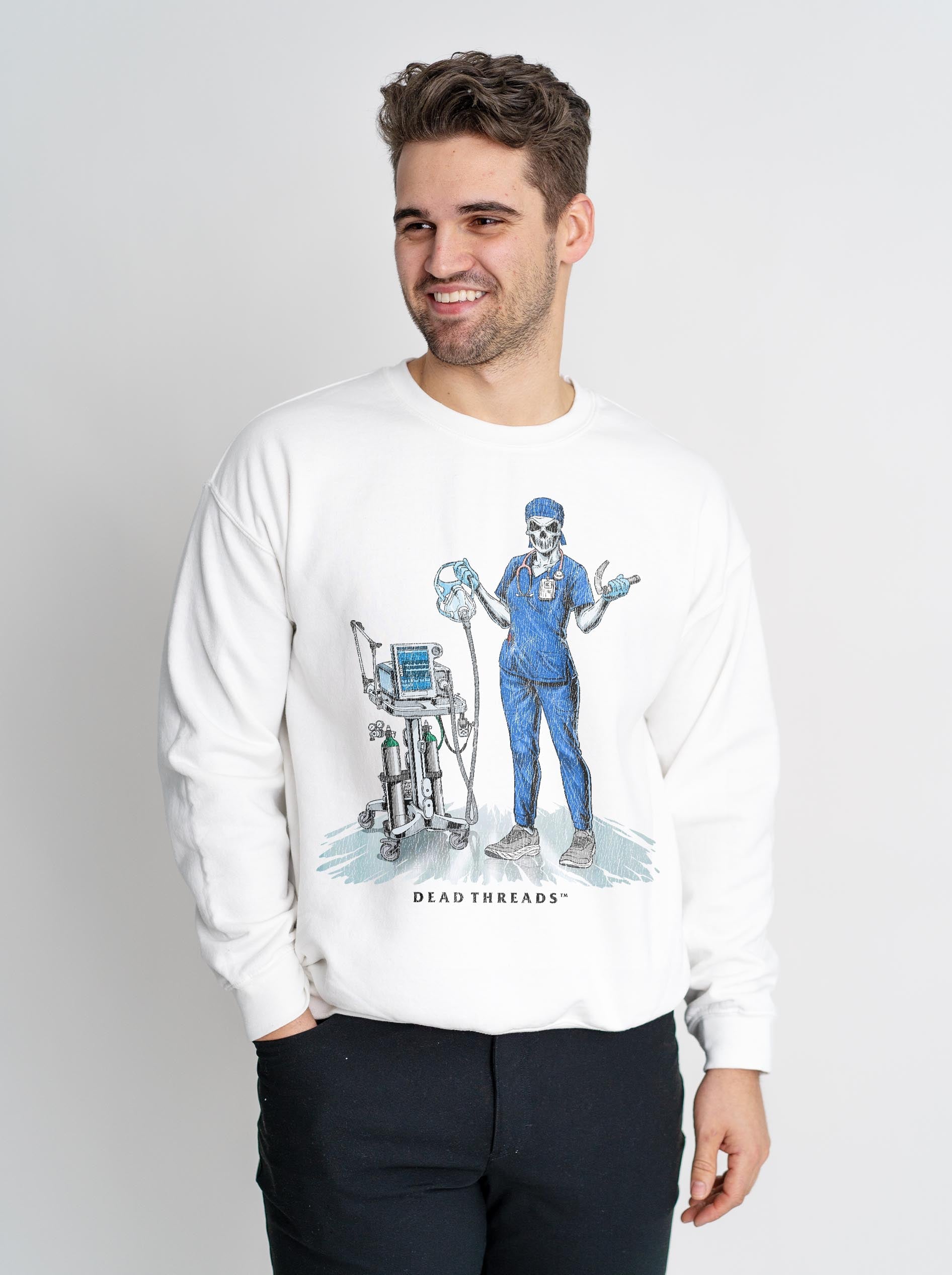 PEEP SHOW (RESPIRATORY THERAPIST, FEMALE) CREWNECK SWEATSHIRT – Sweatshirt – Dead Threads Apparel