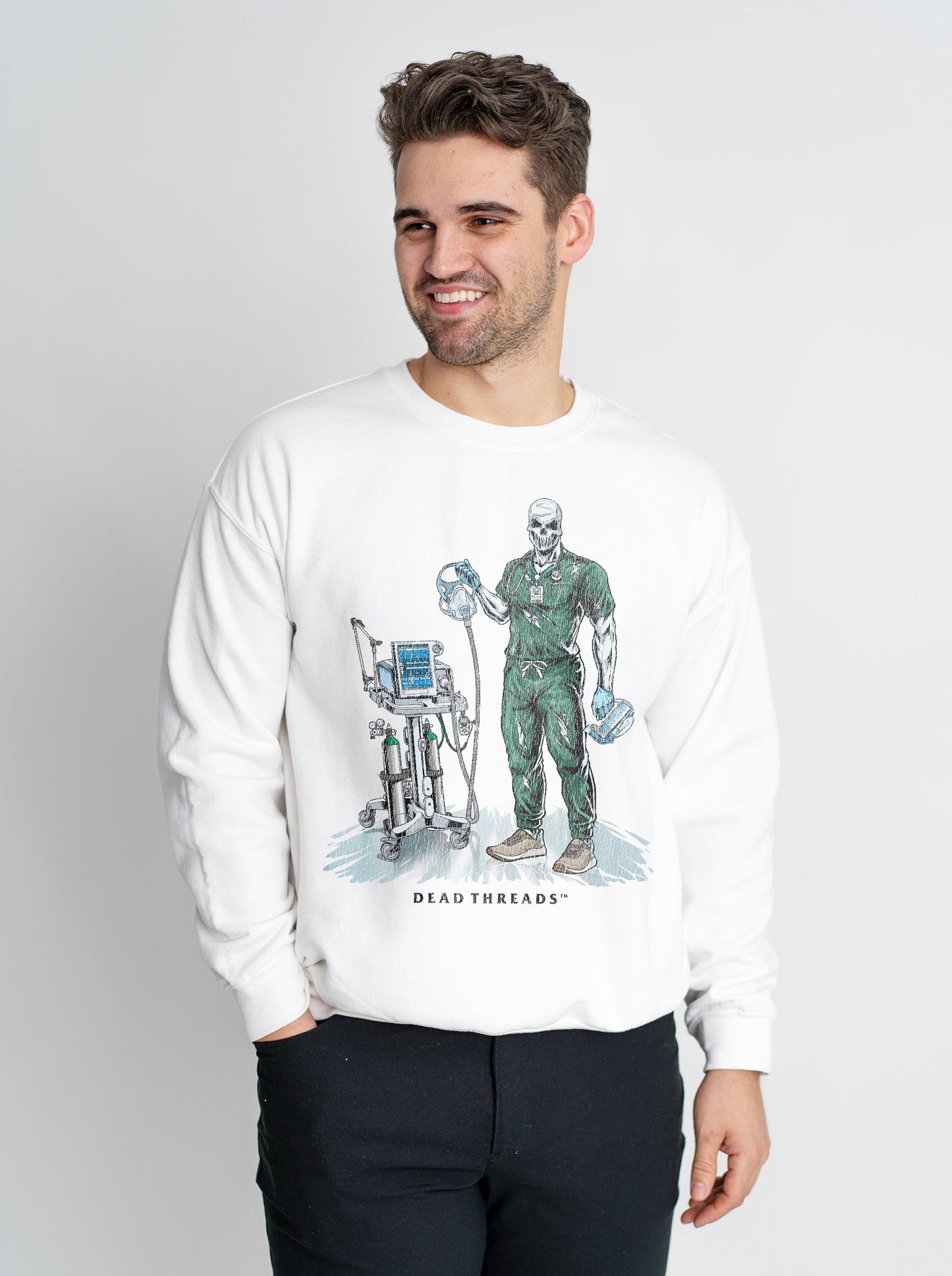 PEEP SHOW (RESPIRATORY THERAPIST, MALE) CREWNECK SWEATSHIRT – Sweatshirt – Dead Threads Apparel