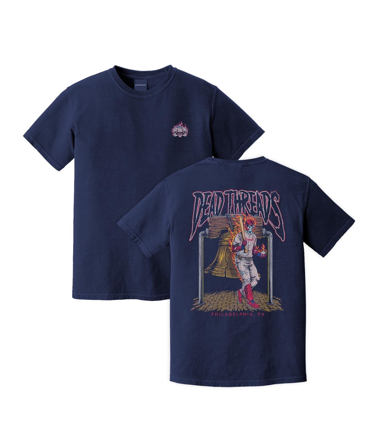 PHILADELPHIA BASEBALL - "3 SKULL" PREMIUM T - SHIRT – T-Shirt – Dead Threads Apparel