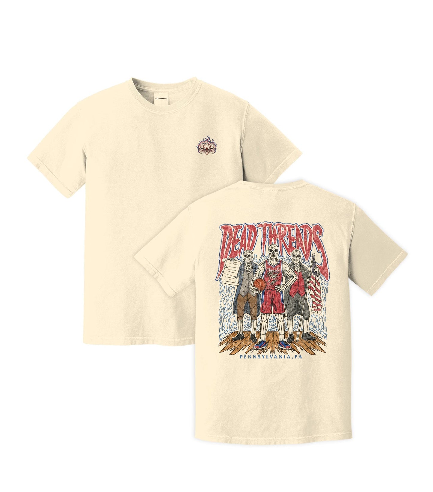 PHILADELPHIA BASKETBALL - “3 SKULL” PREMIUM T - SHIRT – T-Shirt – Dead Threads Apparel