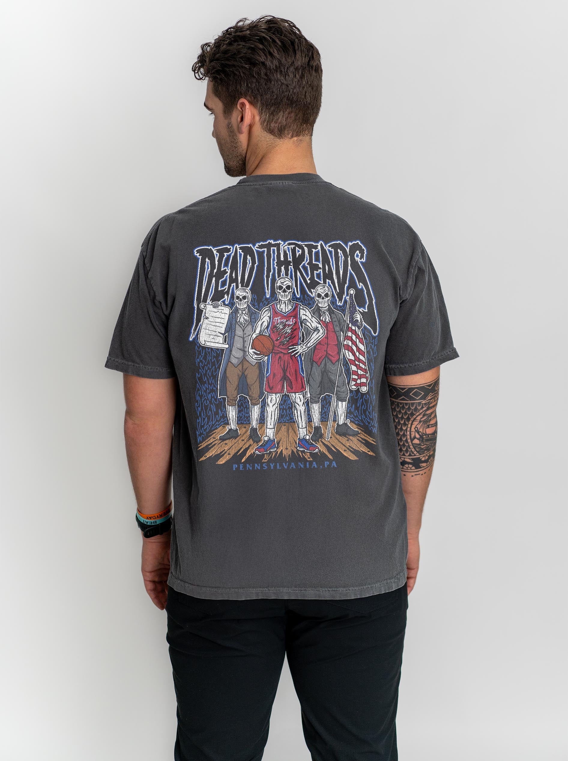 PHILADELPHIA BASKETBALL - “3 SKULL” PREMIUM T - SHIRT – T-Shirt – Dead Threads Apparel