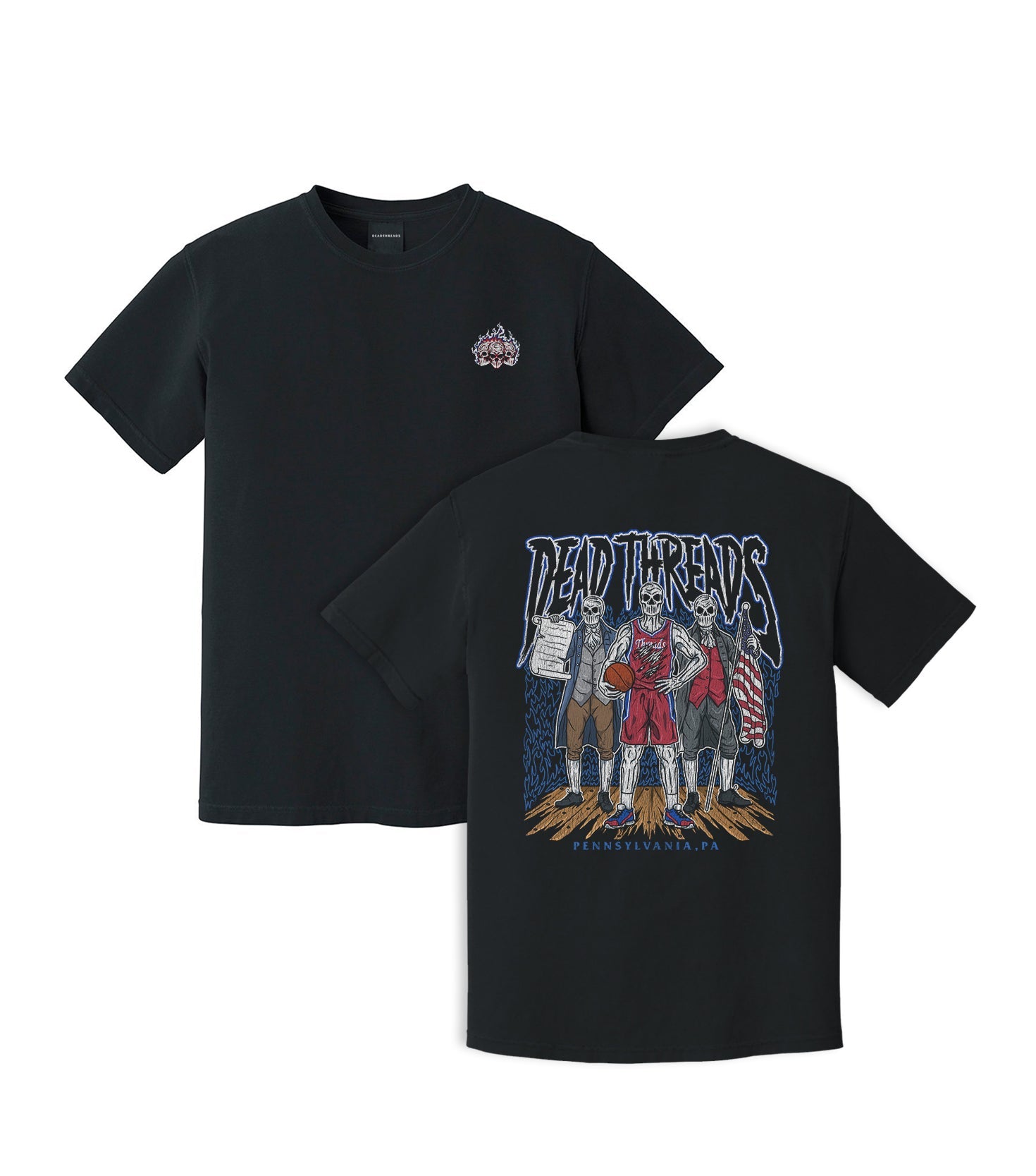 PHILADELPHIA BASKETBALL - “3 SKULL” PREMIUM T - SHIRT – T-Shirt – Dead Threads Apparel