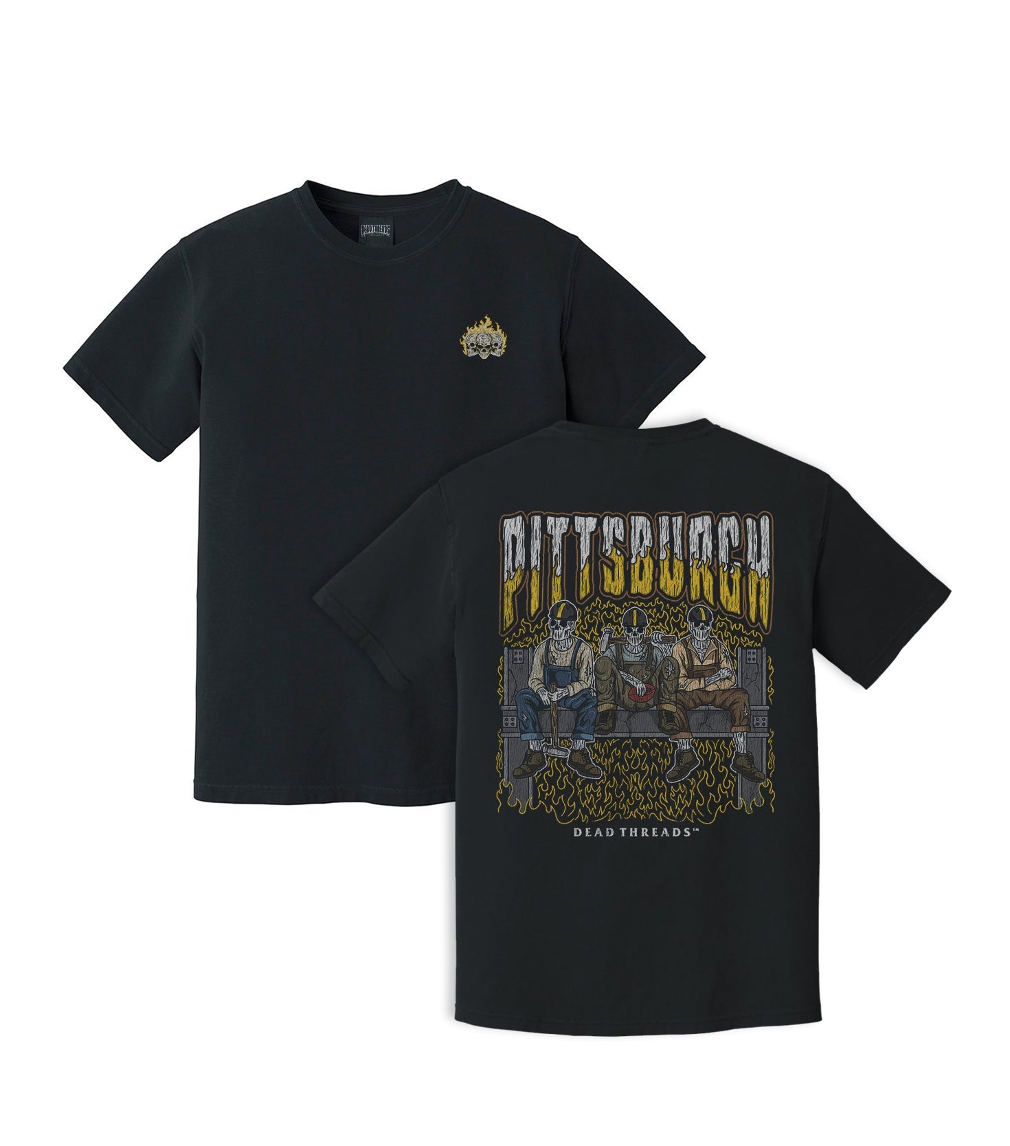 PITTSBURGH FOOTBALL - “3 SKULL” PREMIUM T - SHIRT – T-Shirt – Dead Threads Apparel