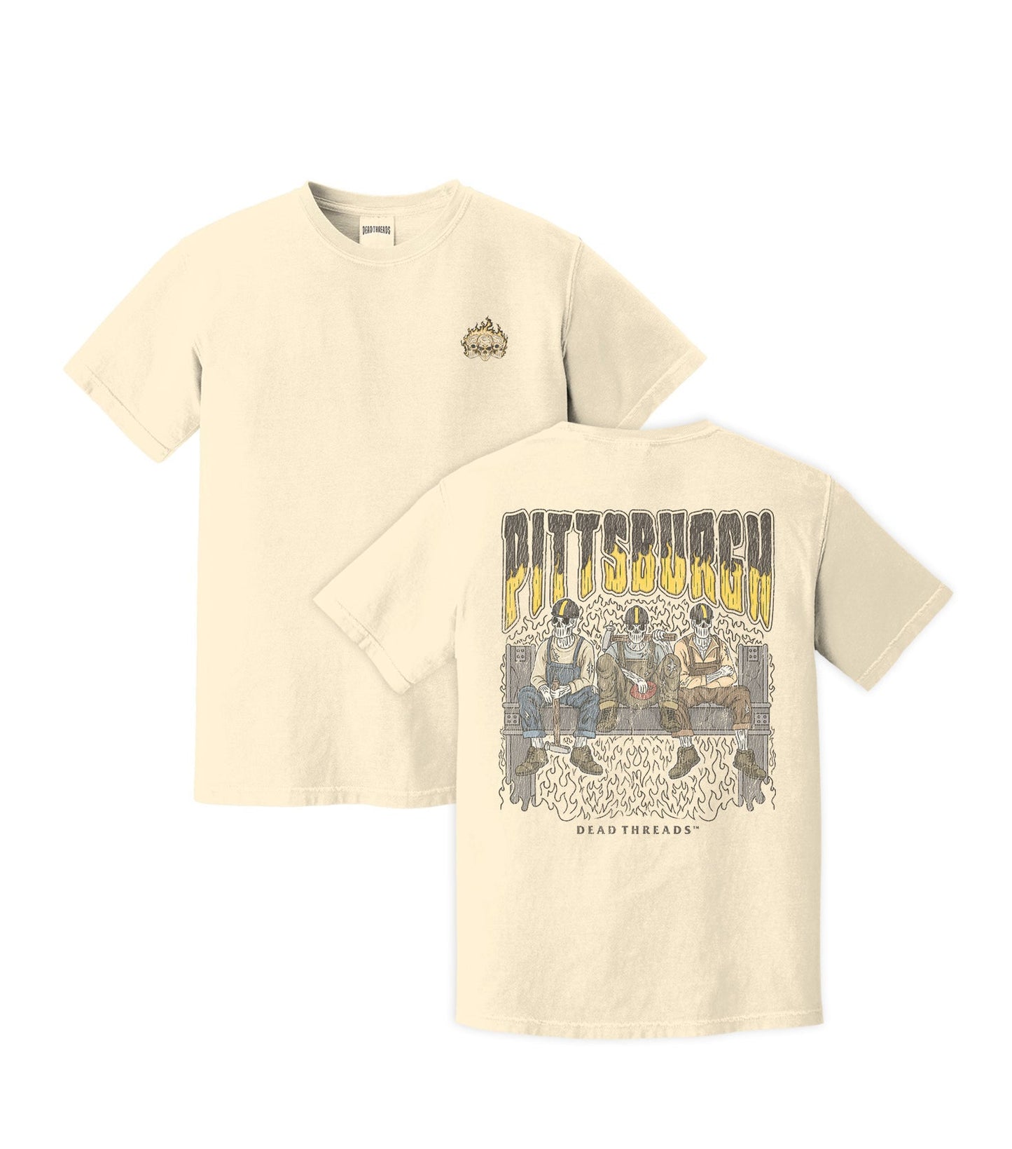 PITTSBURGH FOOTBALL - “3 SKULL” PREMIUM T - SHIRT – T-Shirt – Dead Threads Apparel